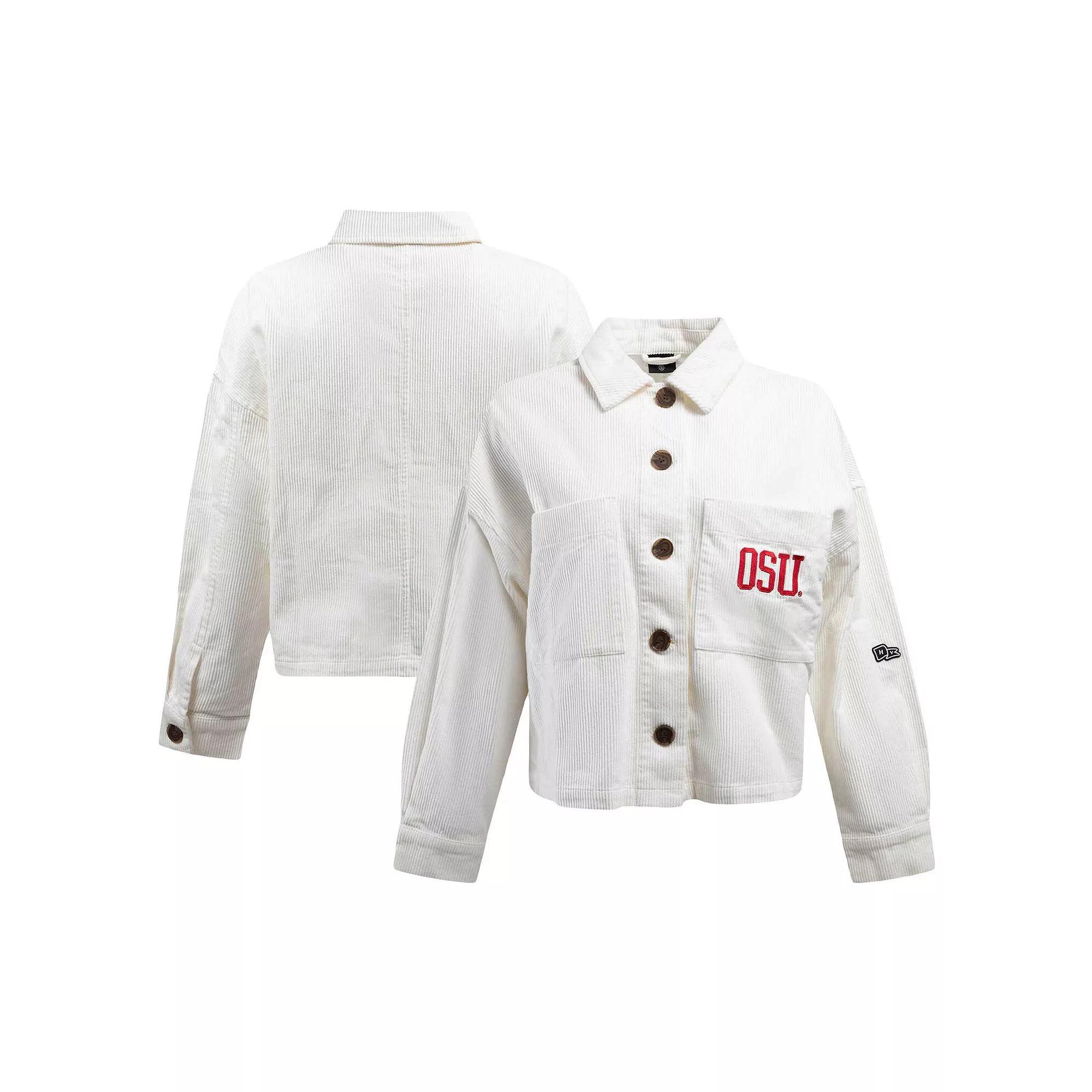 Women's Hype and Vice White Ohio State Buckeyes Corduroy Button-Up Jacket, Size: Large Product Image