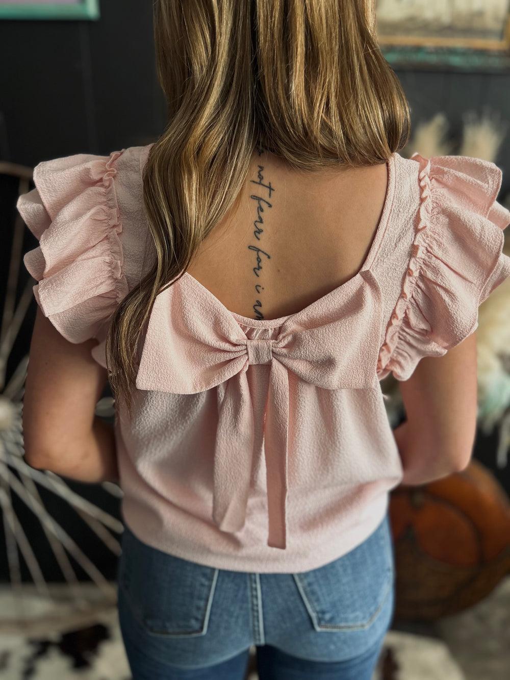 Textured Bow Frilled Butterfly Sleeve Blouse-3 Colors Product Image