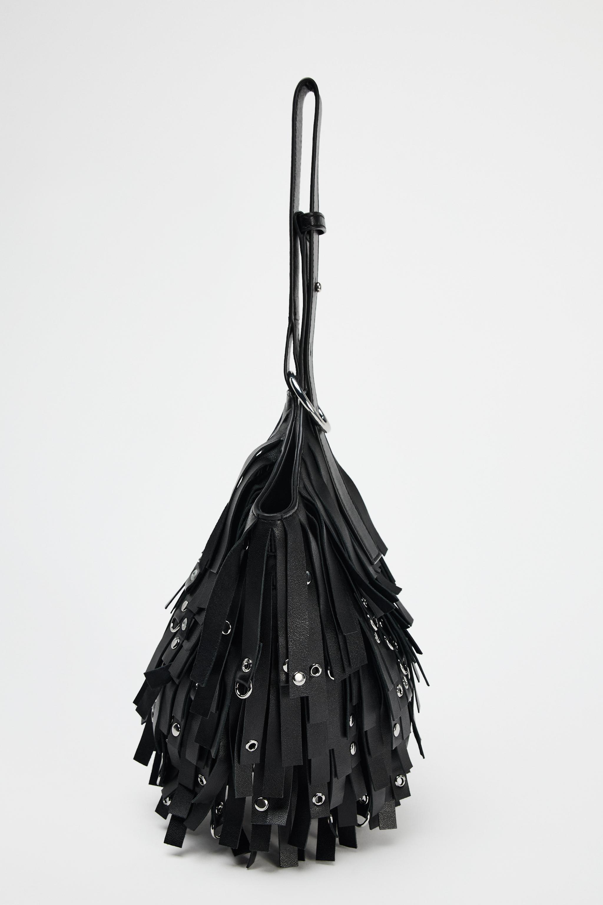 FRINGED LEATHER BUCKET BAG Product Image