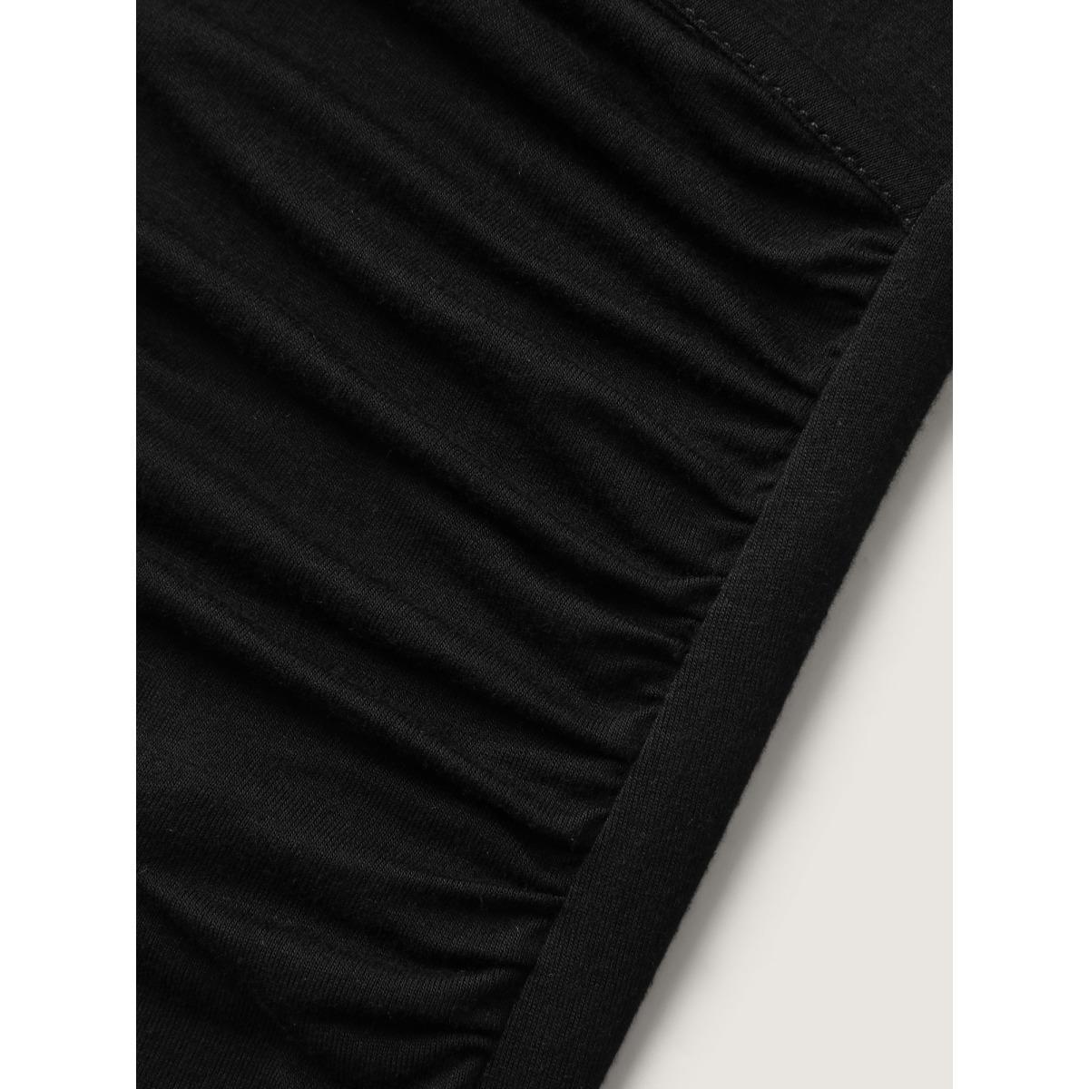 Plus Size Overlap Knit Sweetheart Neck T-Shirt Black Women Timeless Overlap Collar Elegant T-shirts BloomChic 28/5X Product Image