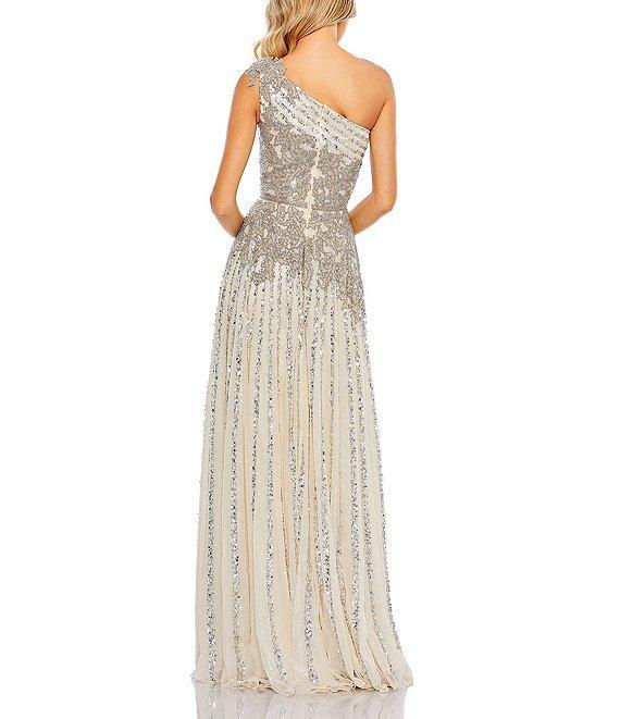 Mac Duggal Beaded Tulle One Shoulder Neck Sleeveless A-Line Gown Product Image