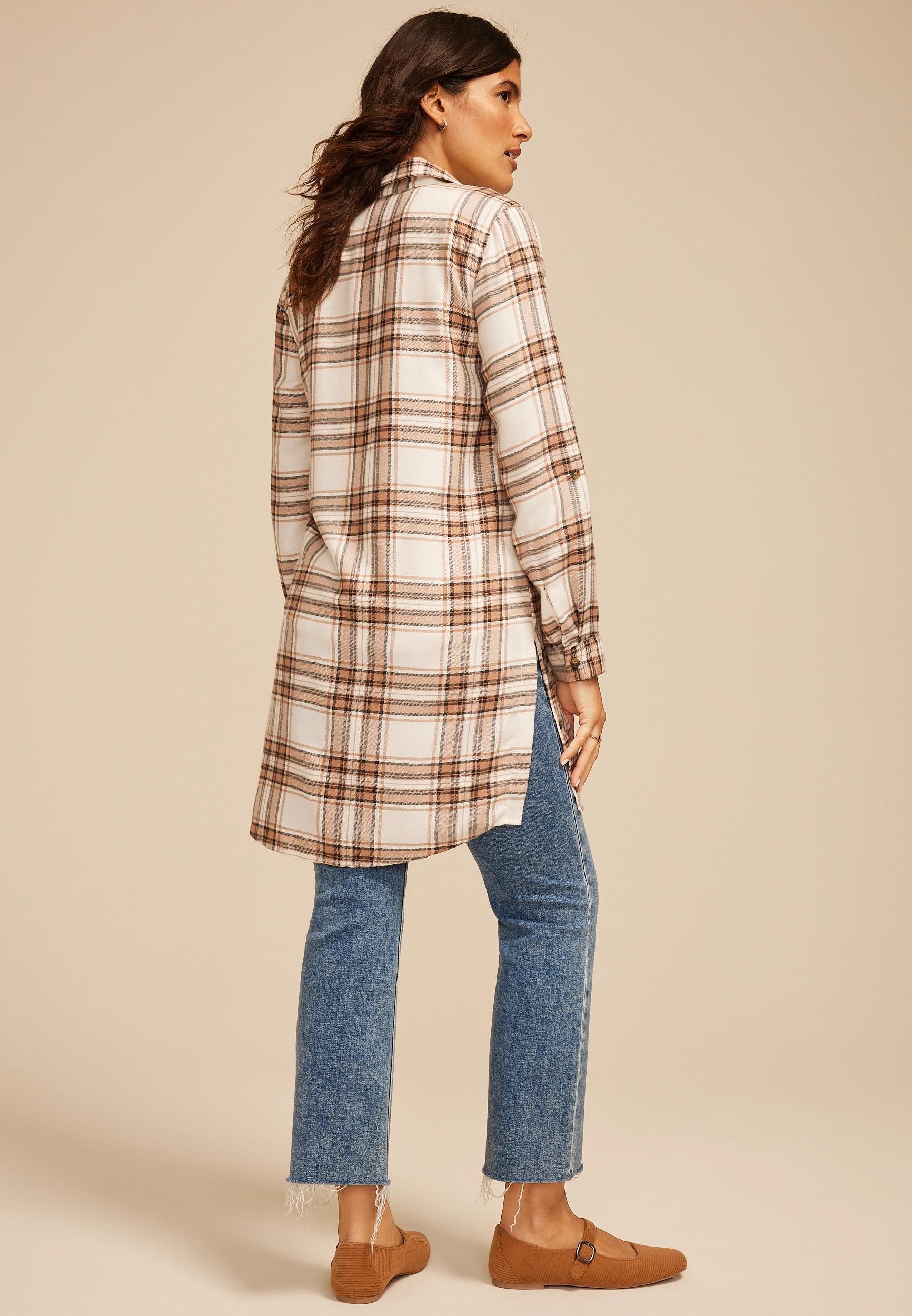 Plaid Button Down Duster Shirt Product Image