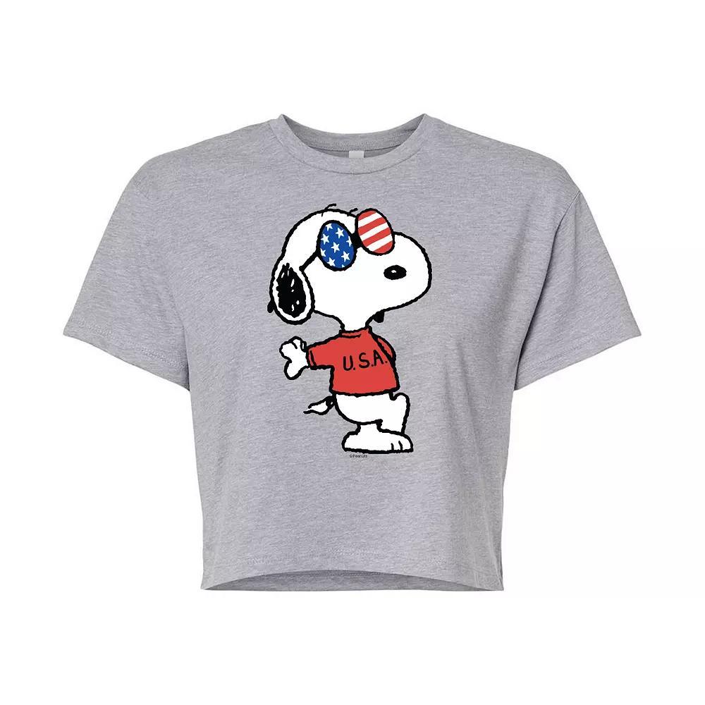 Juniors' Peanuts USA Snoopy Cropped Tee, Girl's, Size: Large, Grey Product Image