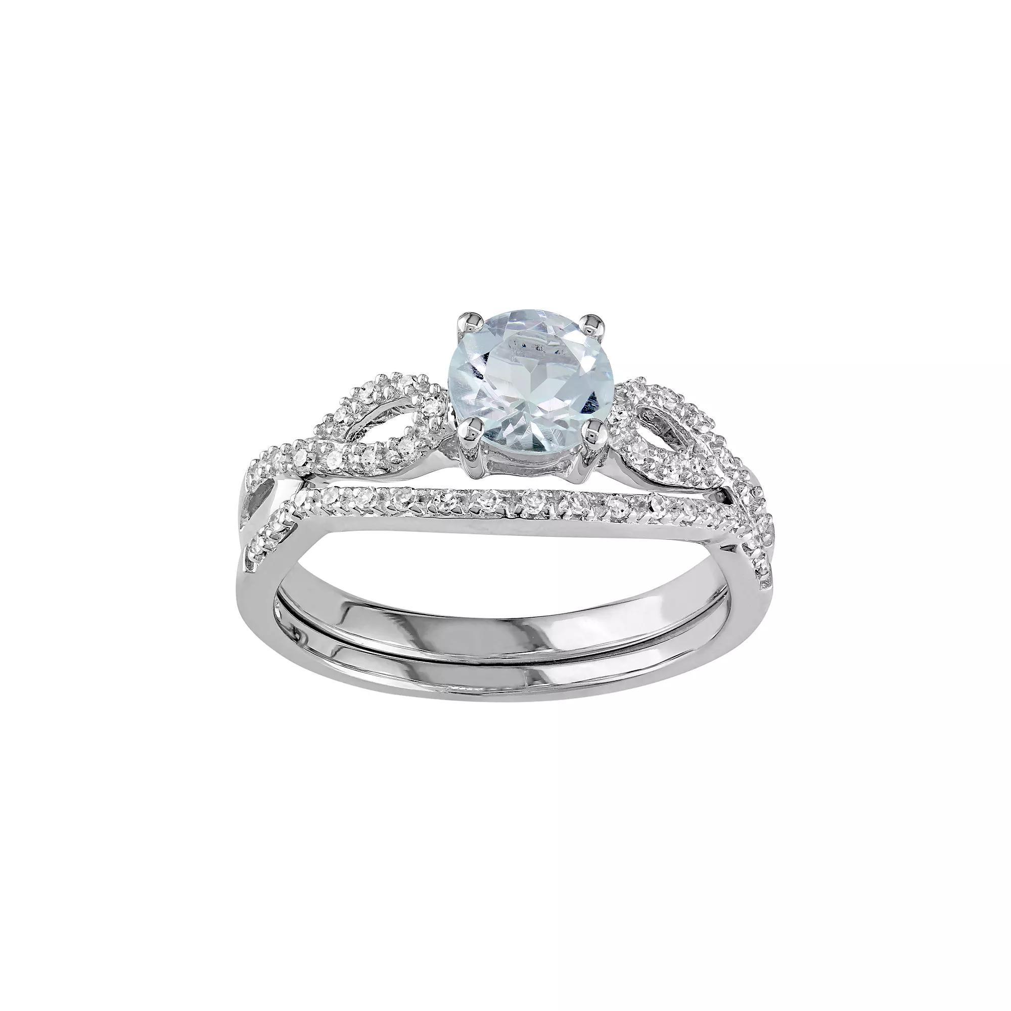 Stella Grace 10k White Gold Aquamarine & 1/6 Carat T.W. Diamond Engagement Ring Set, Women's Product Image