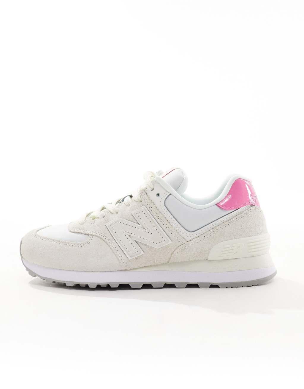 New Balance 574 sneakers in cream with pink details Product Image