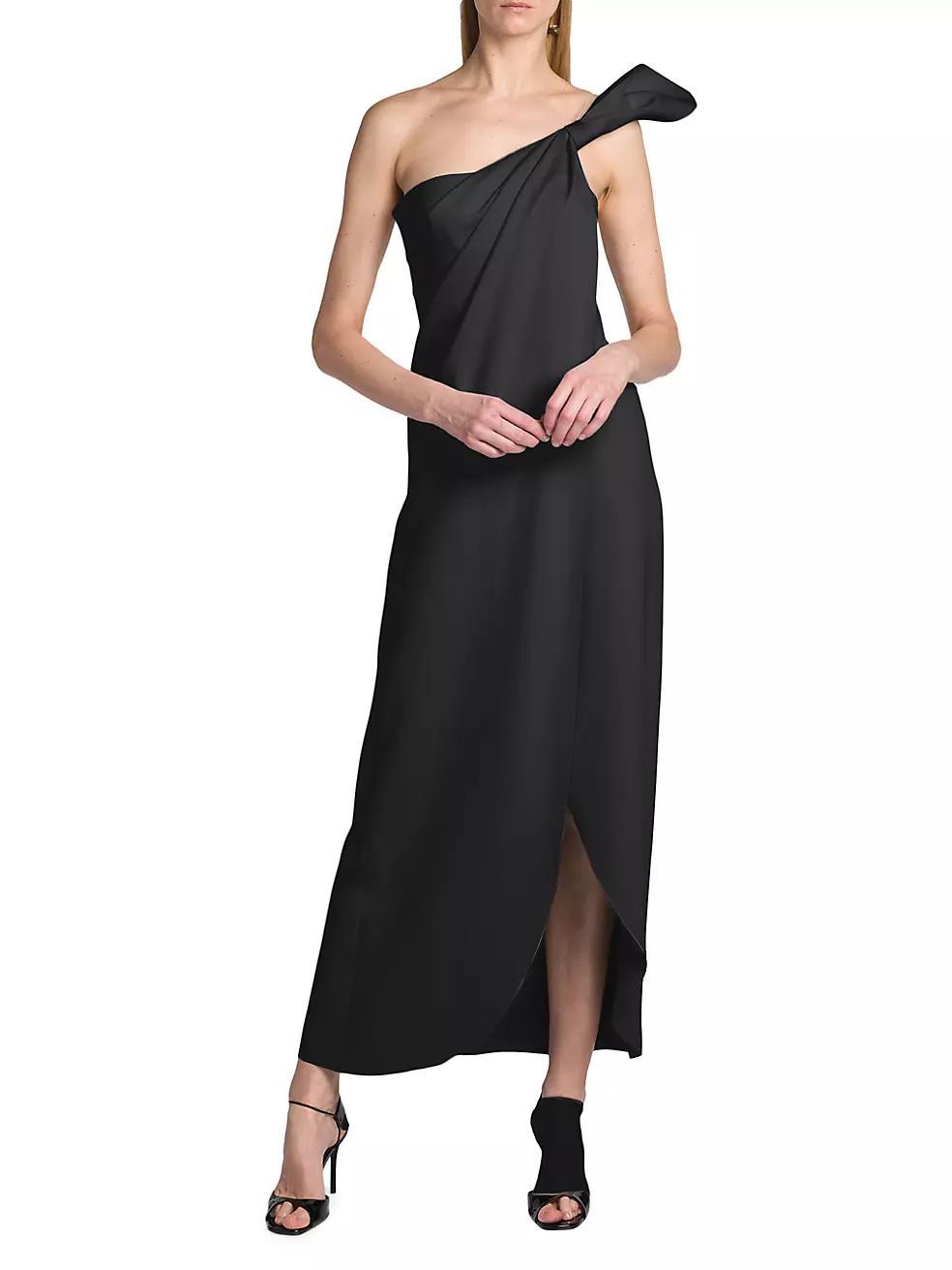 One-Shoulder Silk Draped Gown Product Image