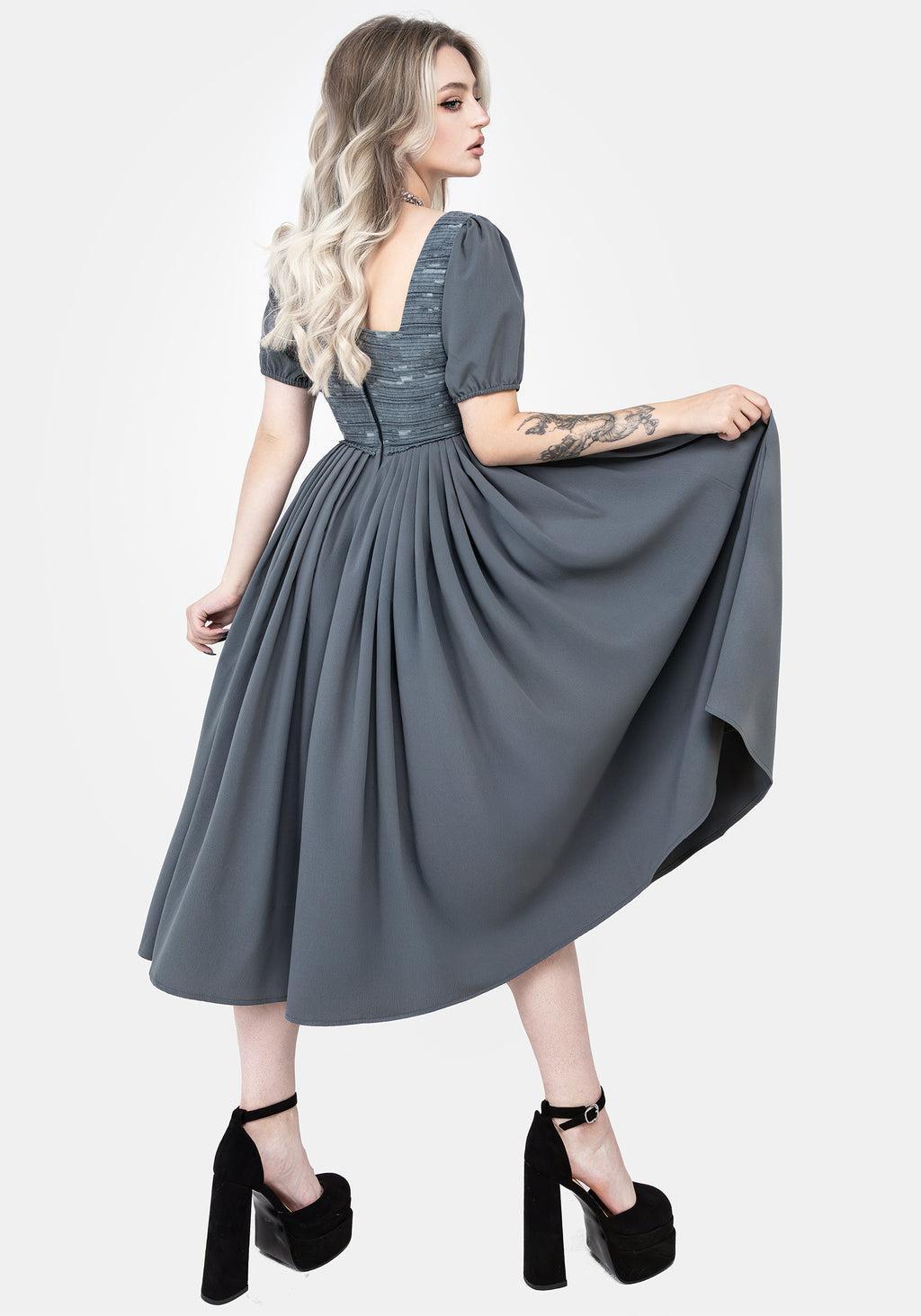 Slain Puff Sleeve Corset Midi Dress Product Image