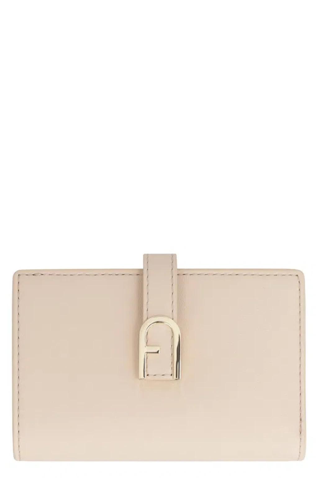 FURLA Flow Leather Wallet In Beige Product Image