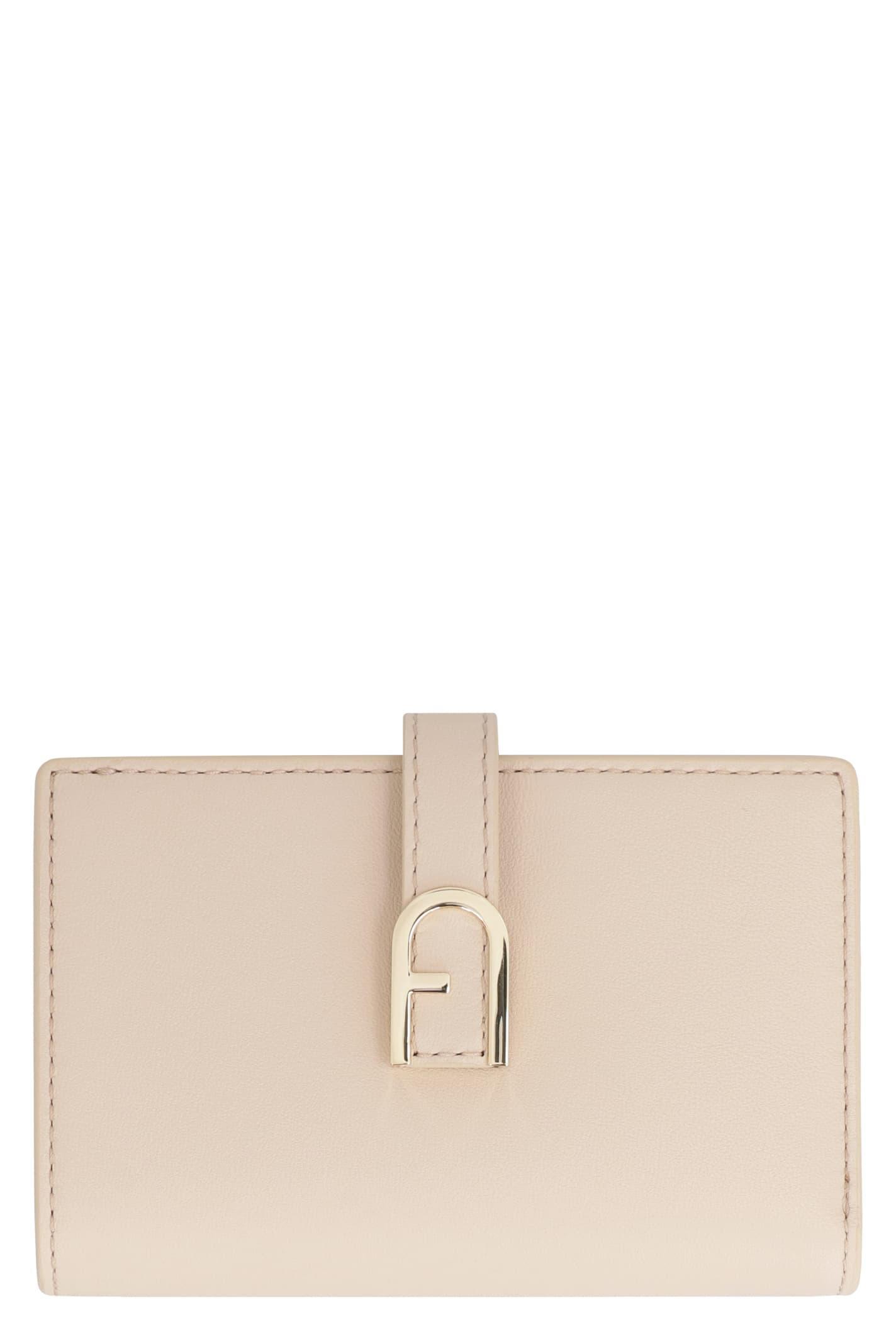 FURLA Flow Leather Wallet In Beige Product Image