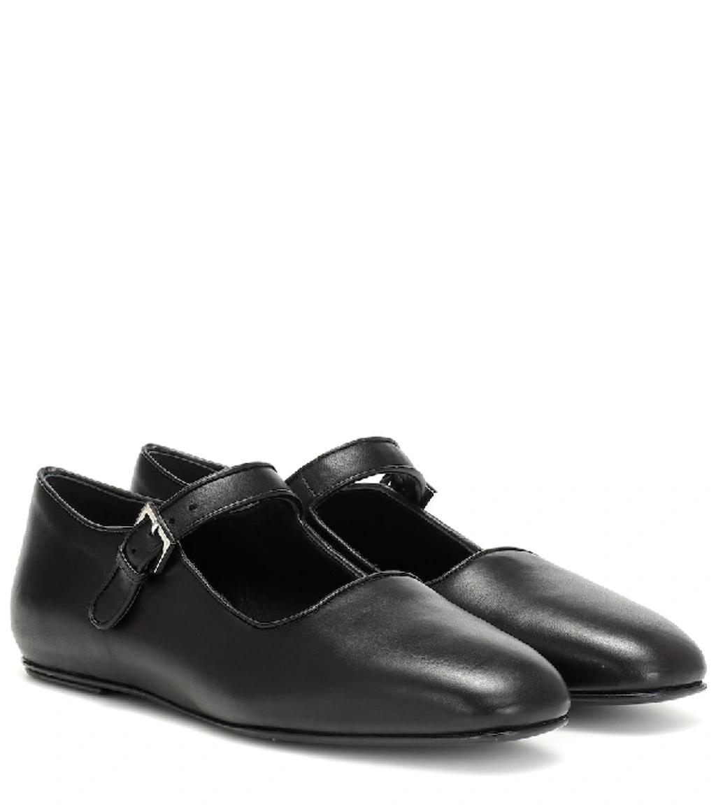 THE ROW Ava Square-toe Leather Mary Jane Flats In Black Product Image