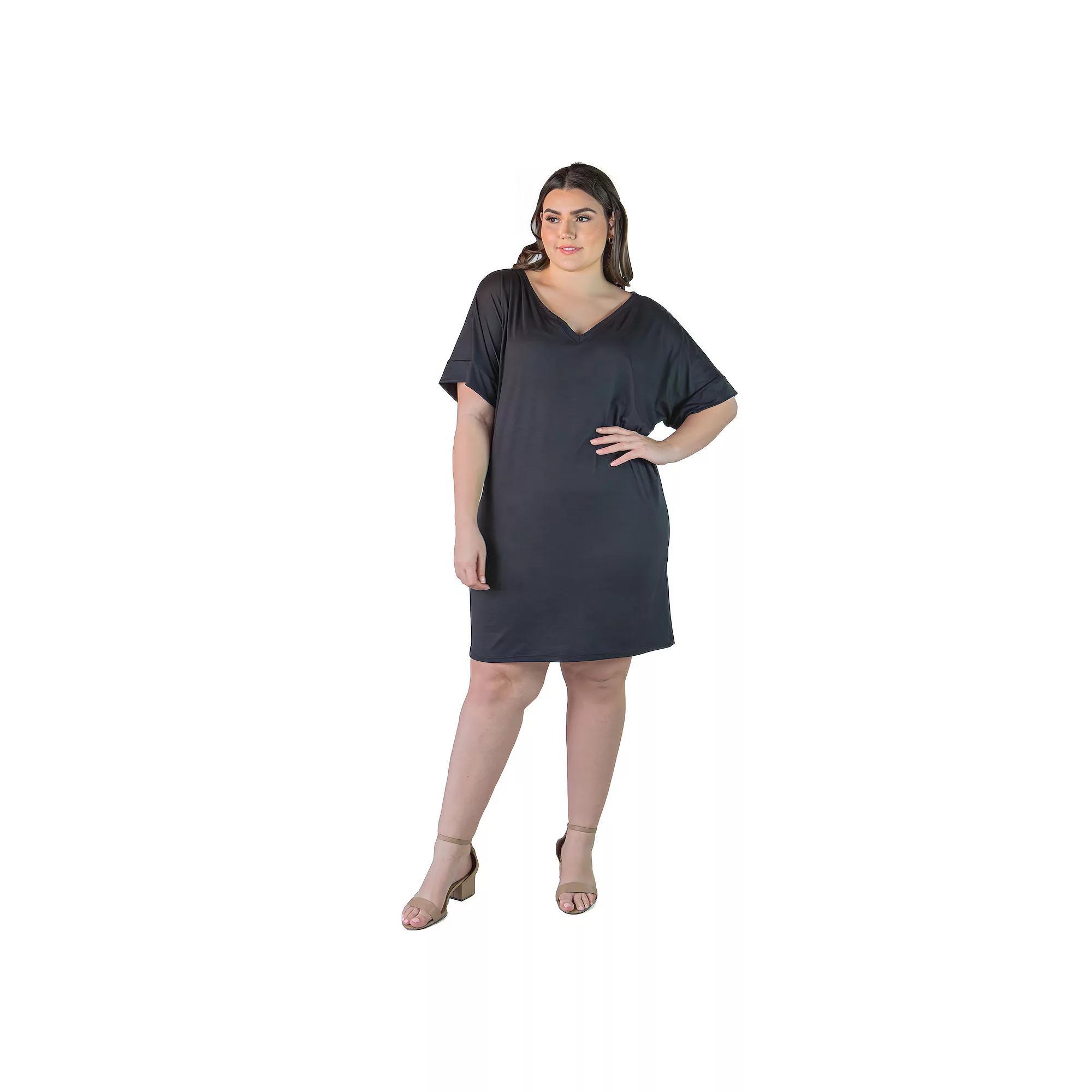 Plus Size 24Seven Comfort Apparel Loose Fit Tee Style Dress, Women's, Size: 2XL, Black Product Image