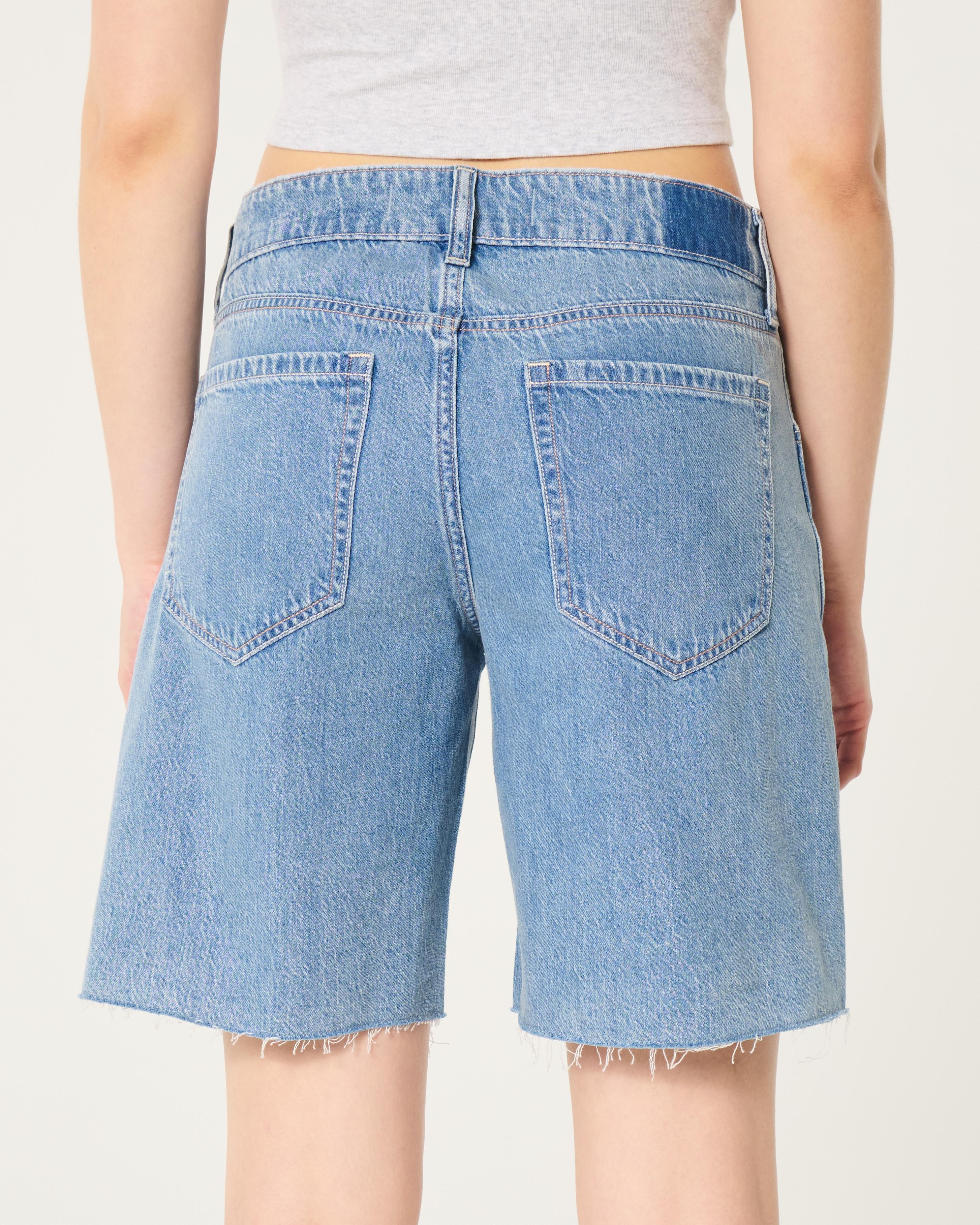 Low-Rise Longer Length Baggy Denim Shorts Product Image