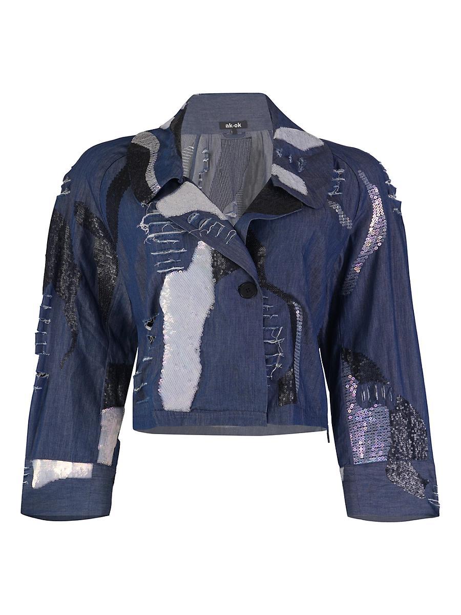 Womens Embroidered Silk Denim Jacket Product Image