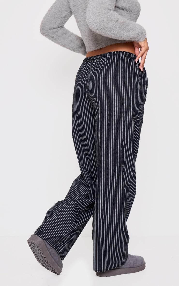 Petite Black Pinstripe Woven Drawstring Waist Low Rise Pants Product Image