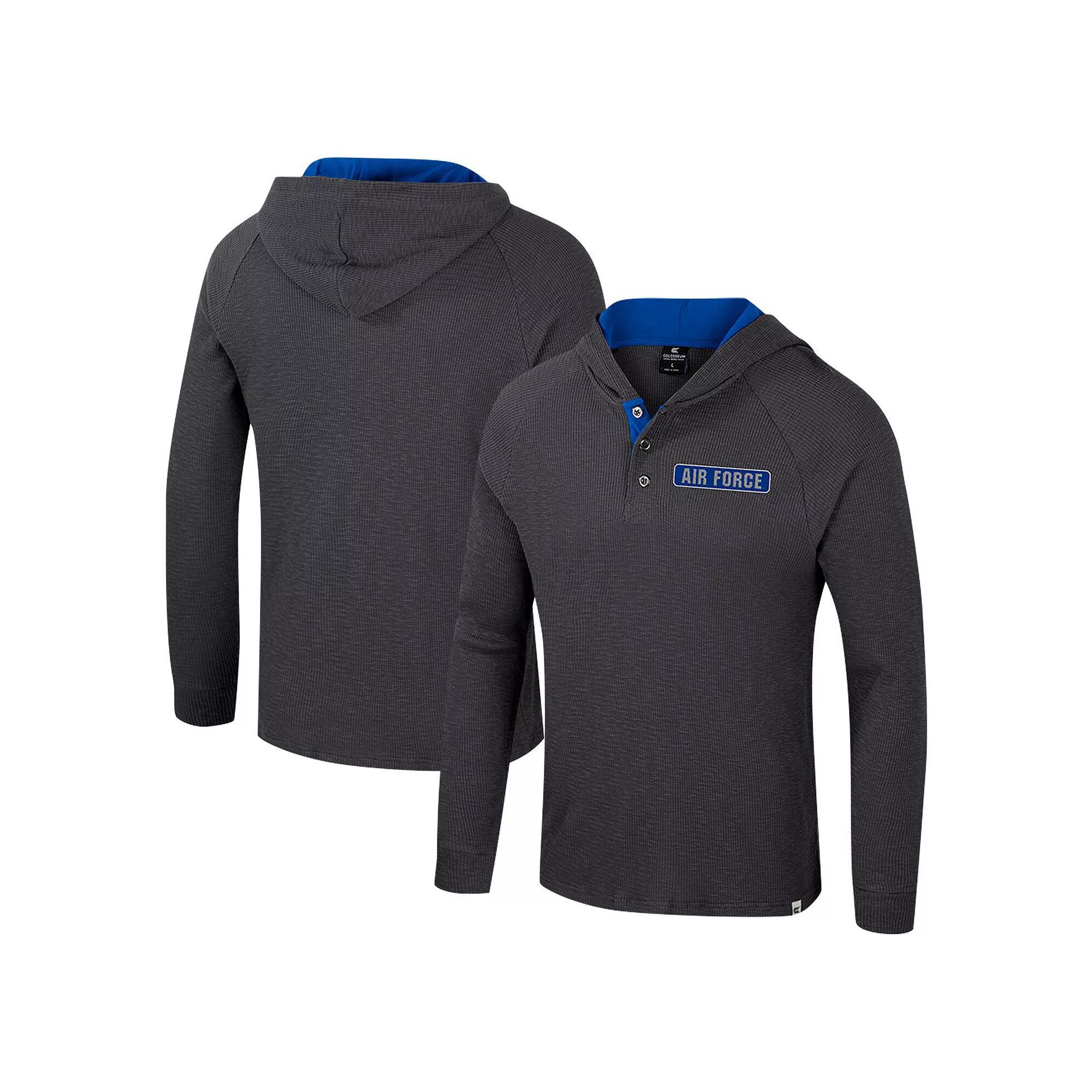 Men's Colosseum Charcoal Air Force Falcons Dujour Ralgan Long Sleeve Henley Hoodie T-Shirt,  Product Image