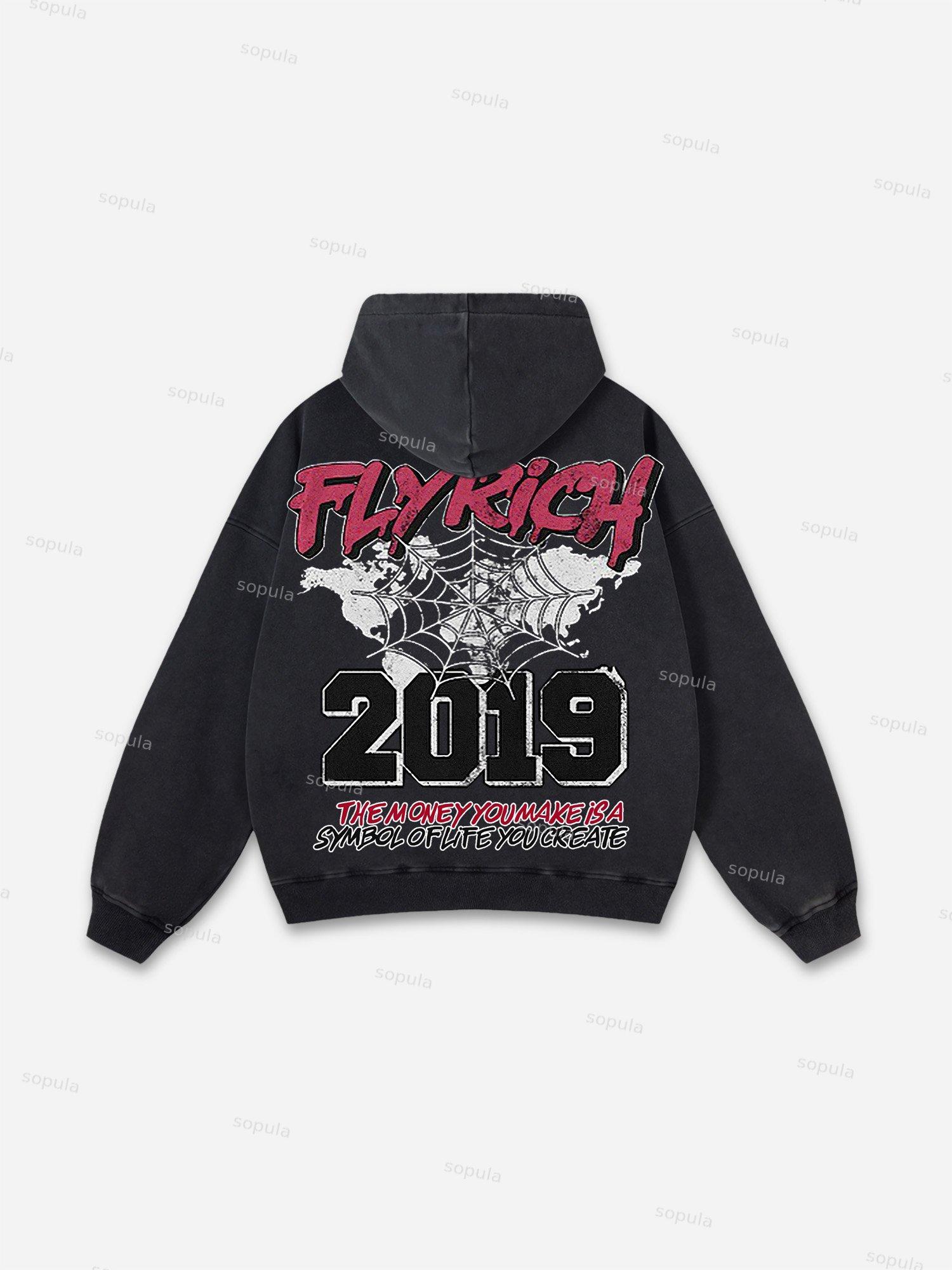 Vintage Spider Graphic Acid Washed Oversized Hoodie Product Image