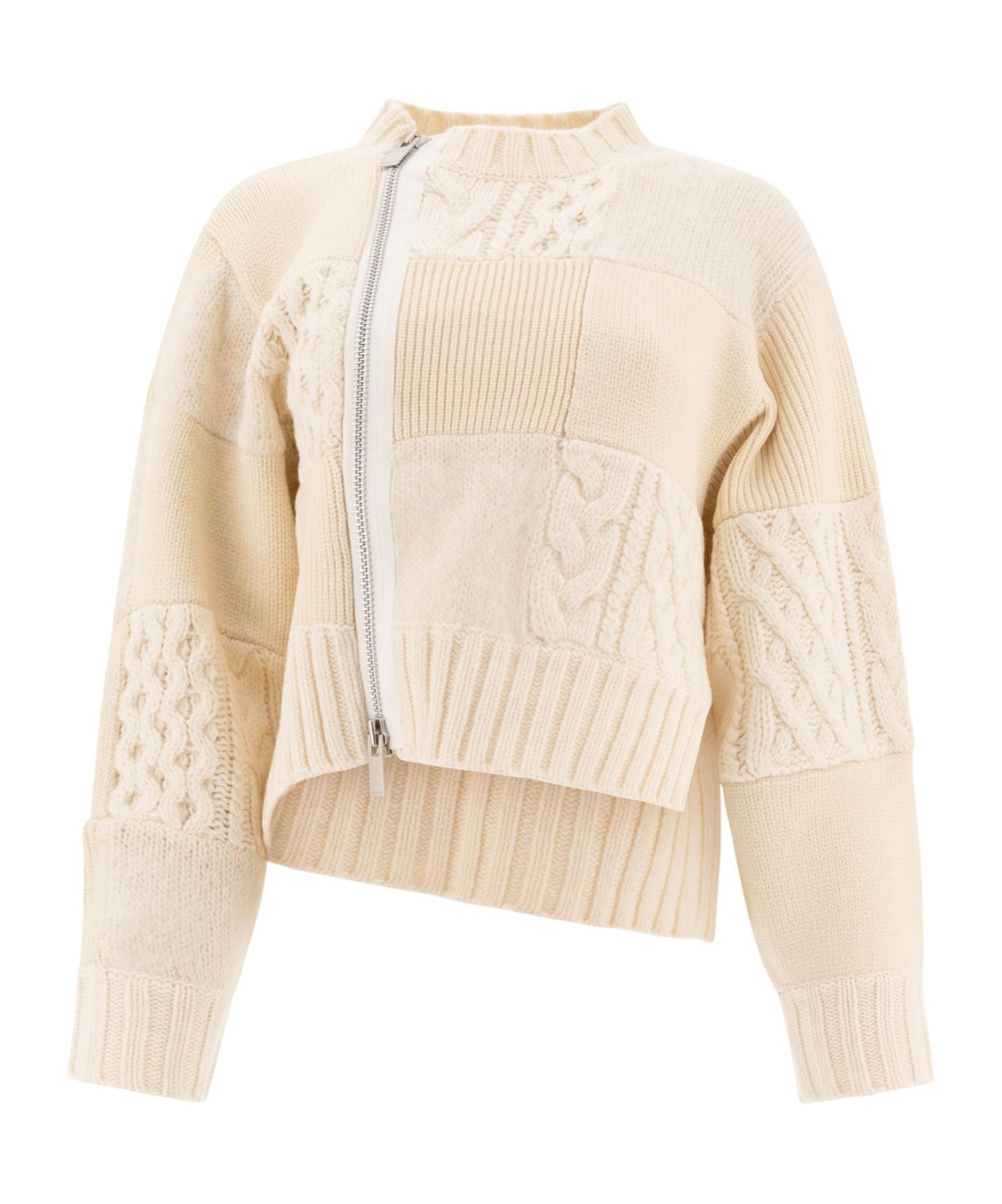 SACAI Patchwork Cardigan In White Product Image