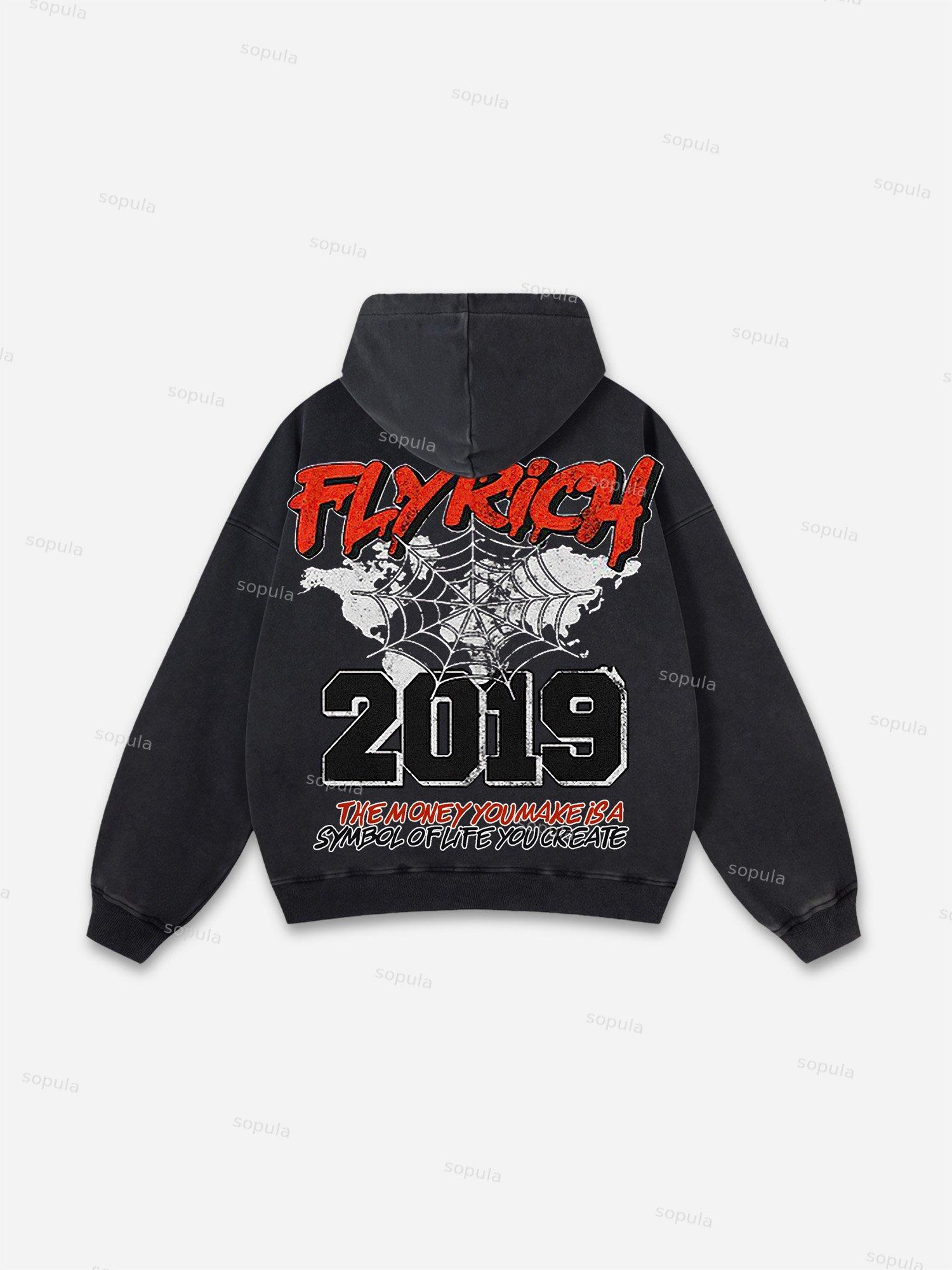 Vintage Spider Graphic Acid Washed Oversized Hoodie Product Image