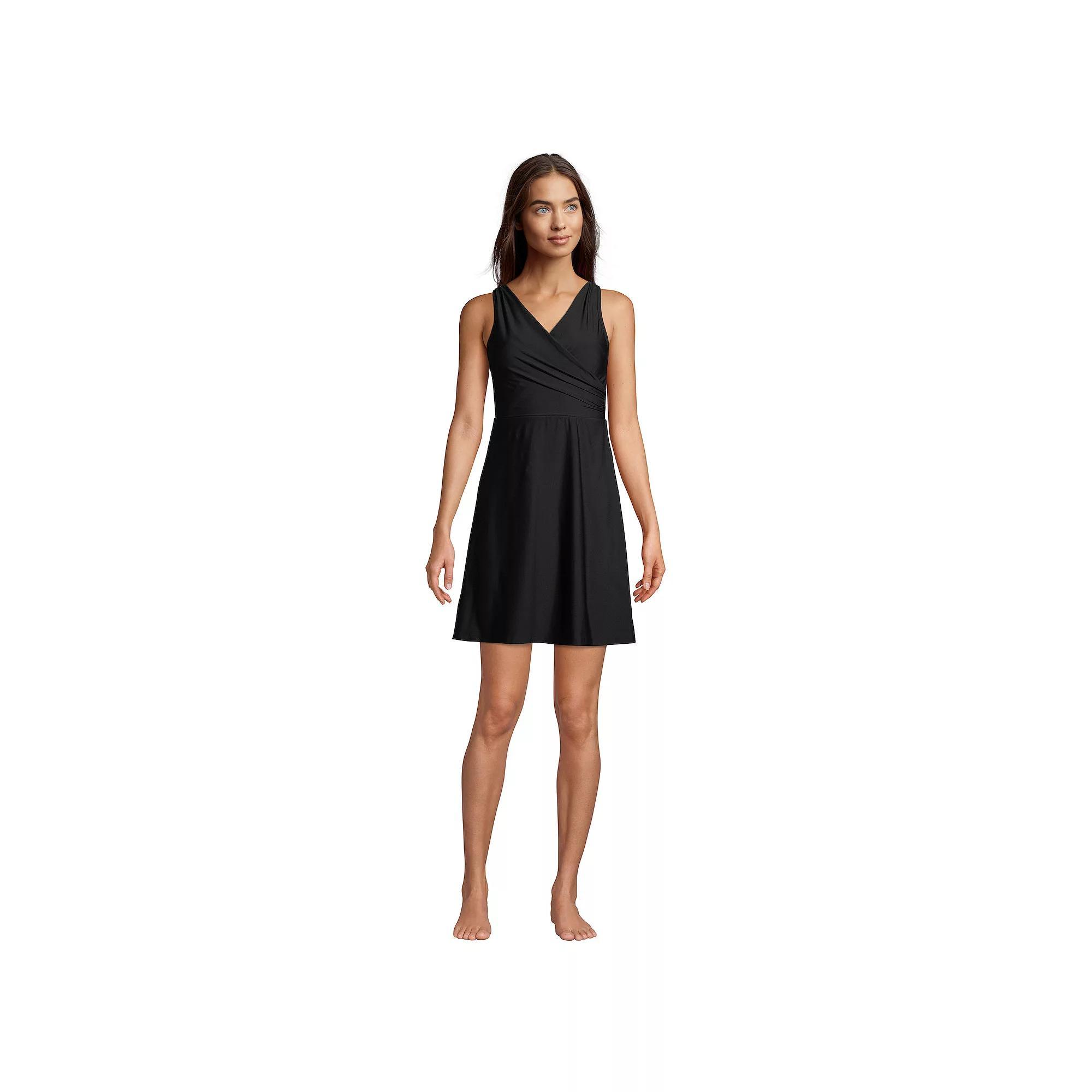 Women's Lands' End D-Cup UPF 50 Tummy Control Surplice One-Piece Swim Dress,  Product Image