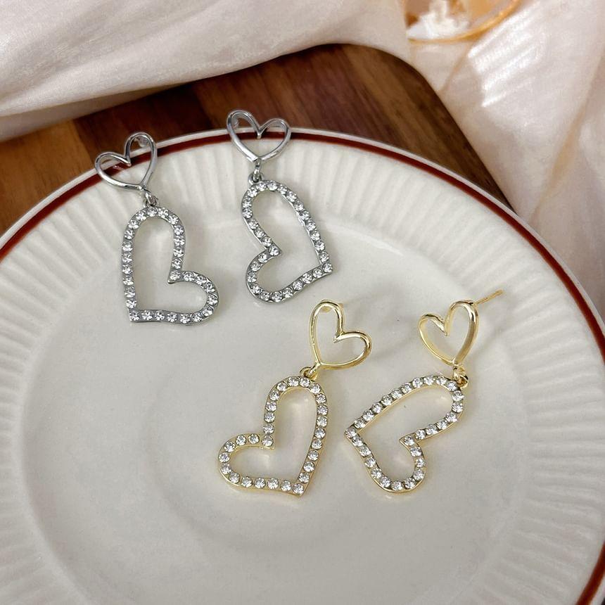 Rhinestone Heart Drop Earrings Product Image