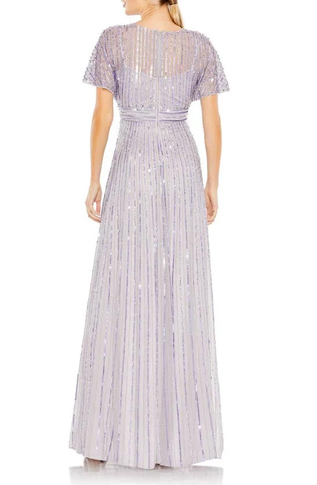 Sequin Empire Waist Gown In Lavender Product Image