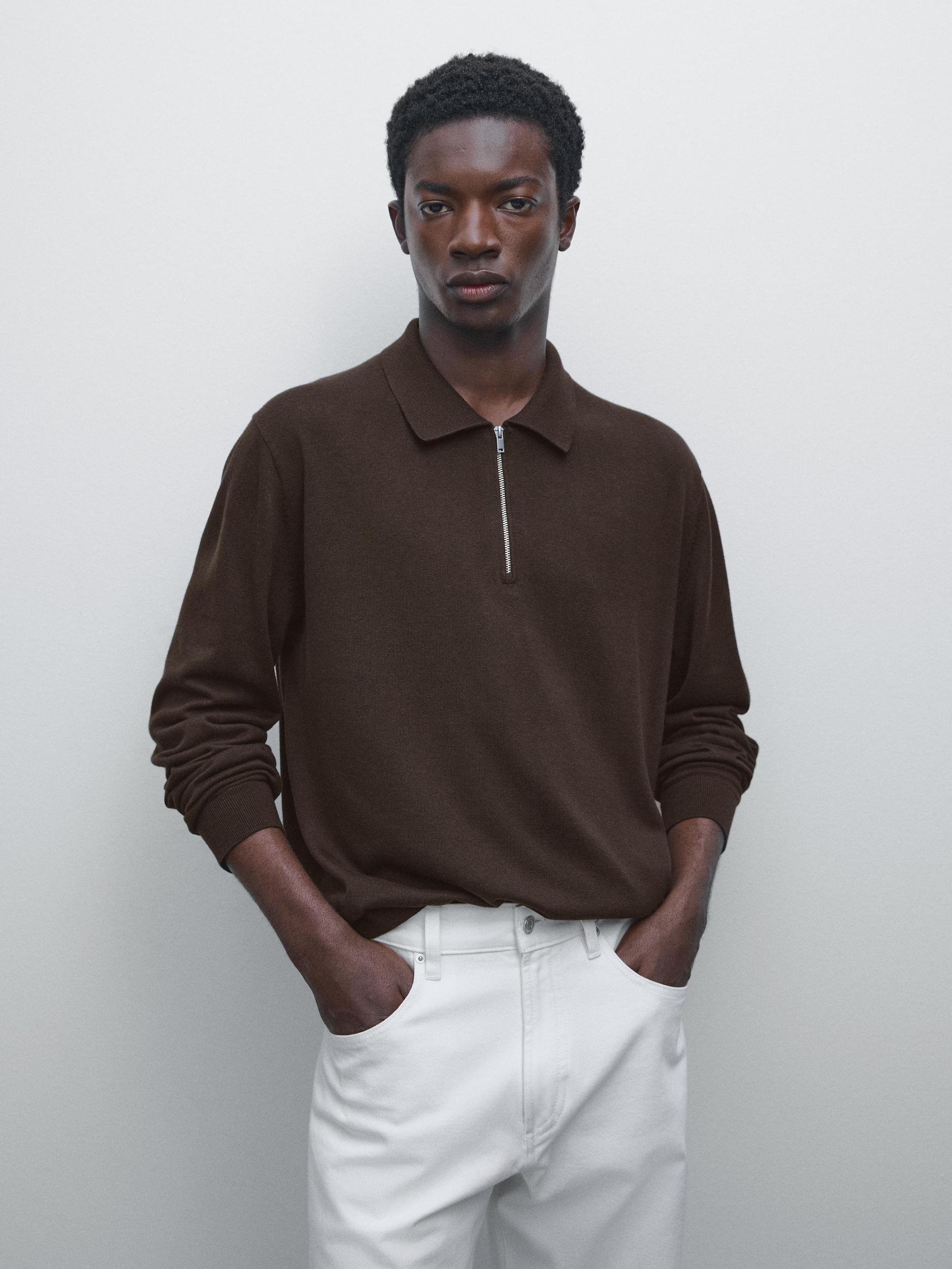 Knit polo sweater with zip Product Image