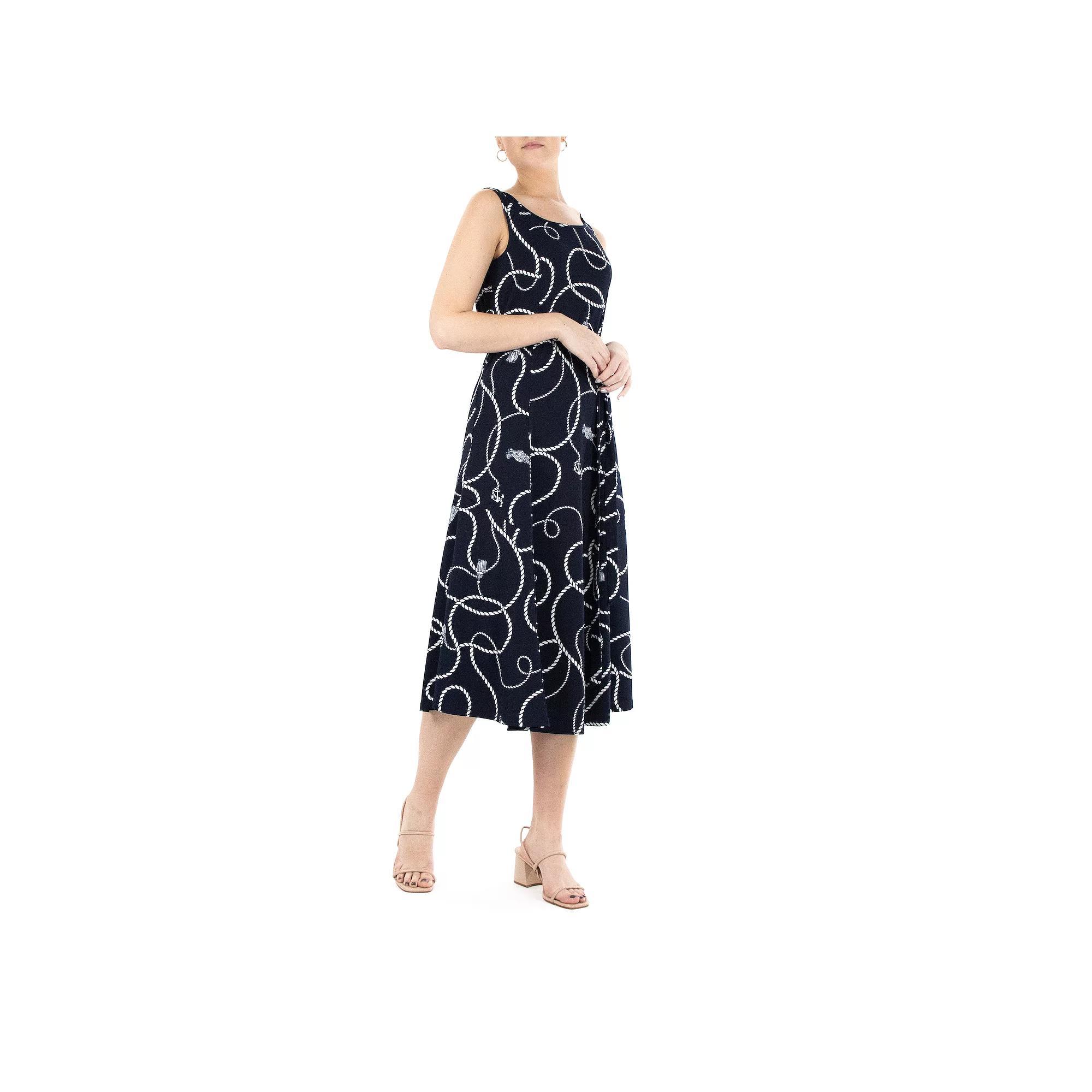 Women's Nina Leonard Print Midi Dress, Size: Small, Navy White Product Image