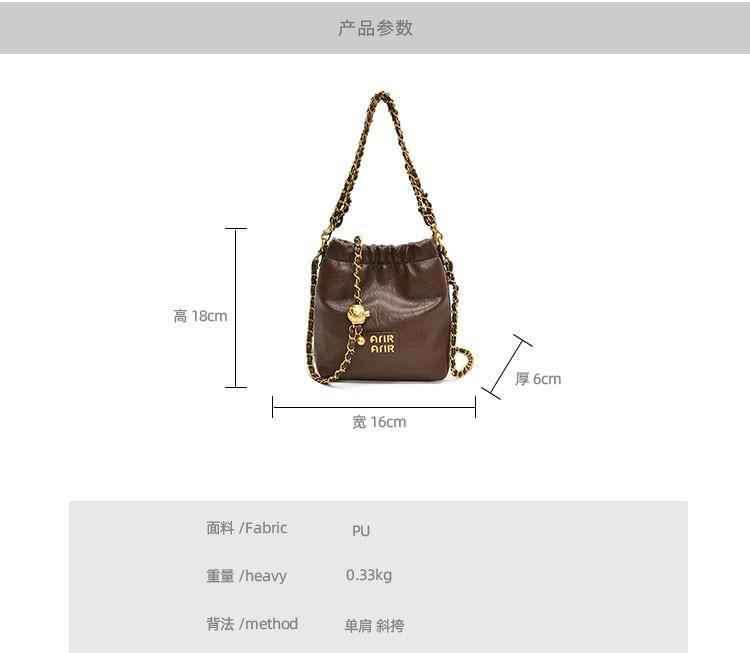 Chain Strap Lettering Print Faux Leather Crossbody Bag Product Image