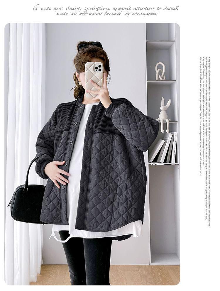 Maternity Plain Quilted Single-Breasted Jacket Product Image