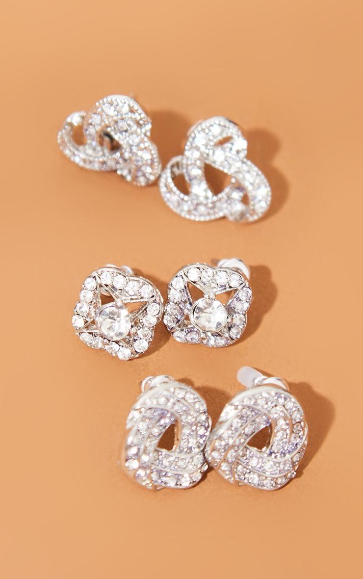 Silver Diamante Knotted Stud Earrings Multi Pack Product Image