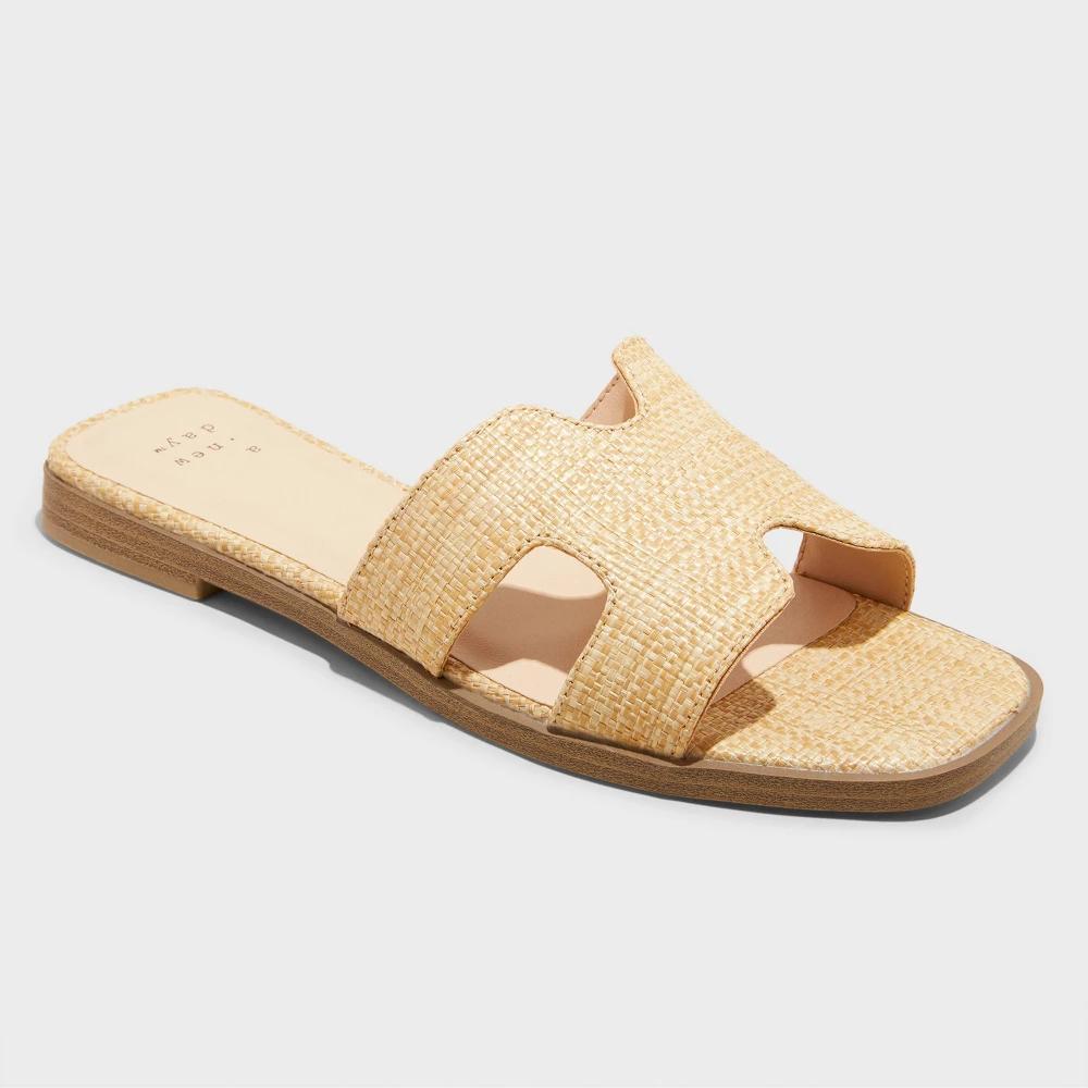 Womens Nina Raffia Wide Width H-Band Slide Sandals - A New Day Beige 11W Product Image