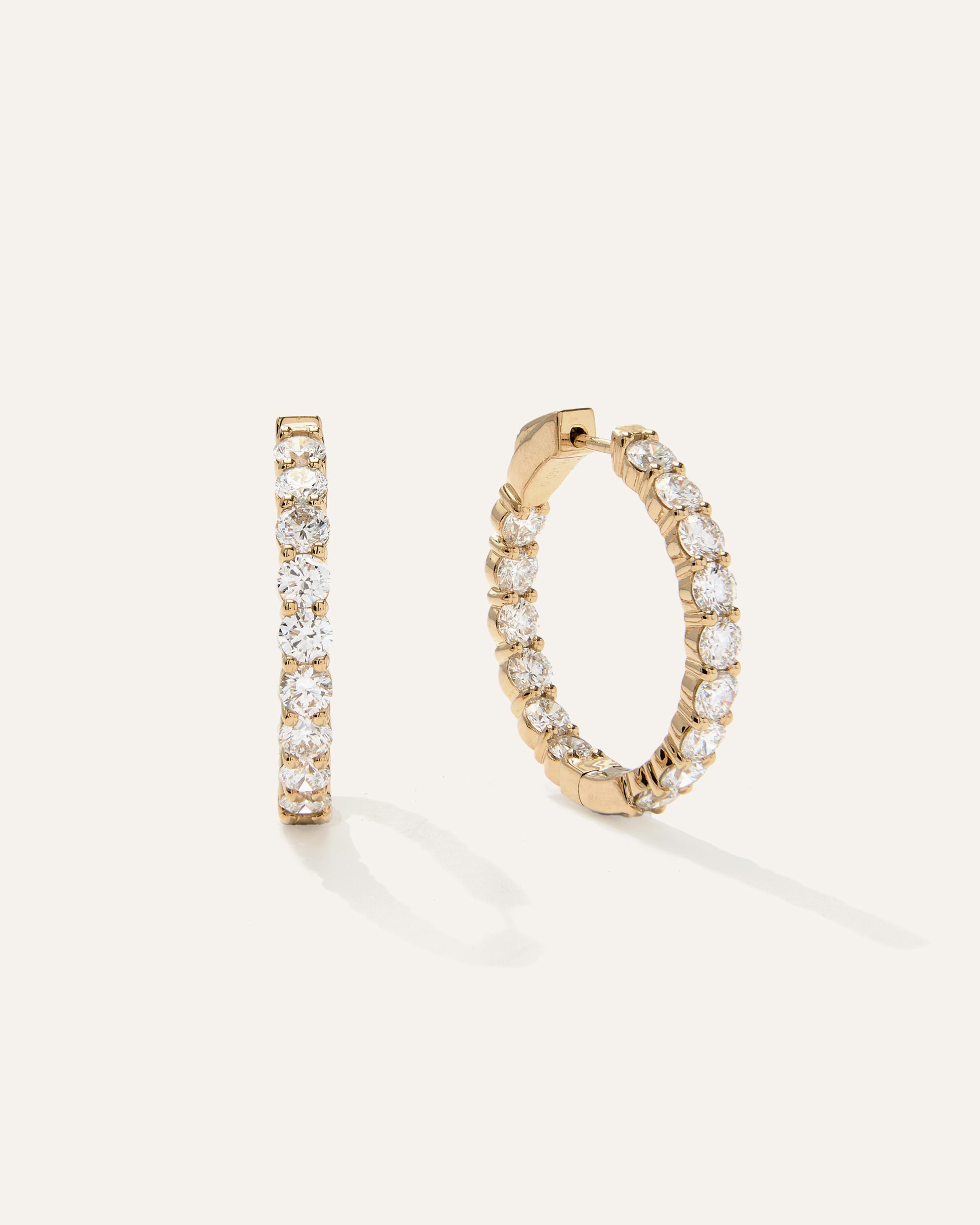 14k Gold Lab Grown Diamond Inside Outside Hoops Product Image