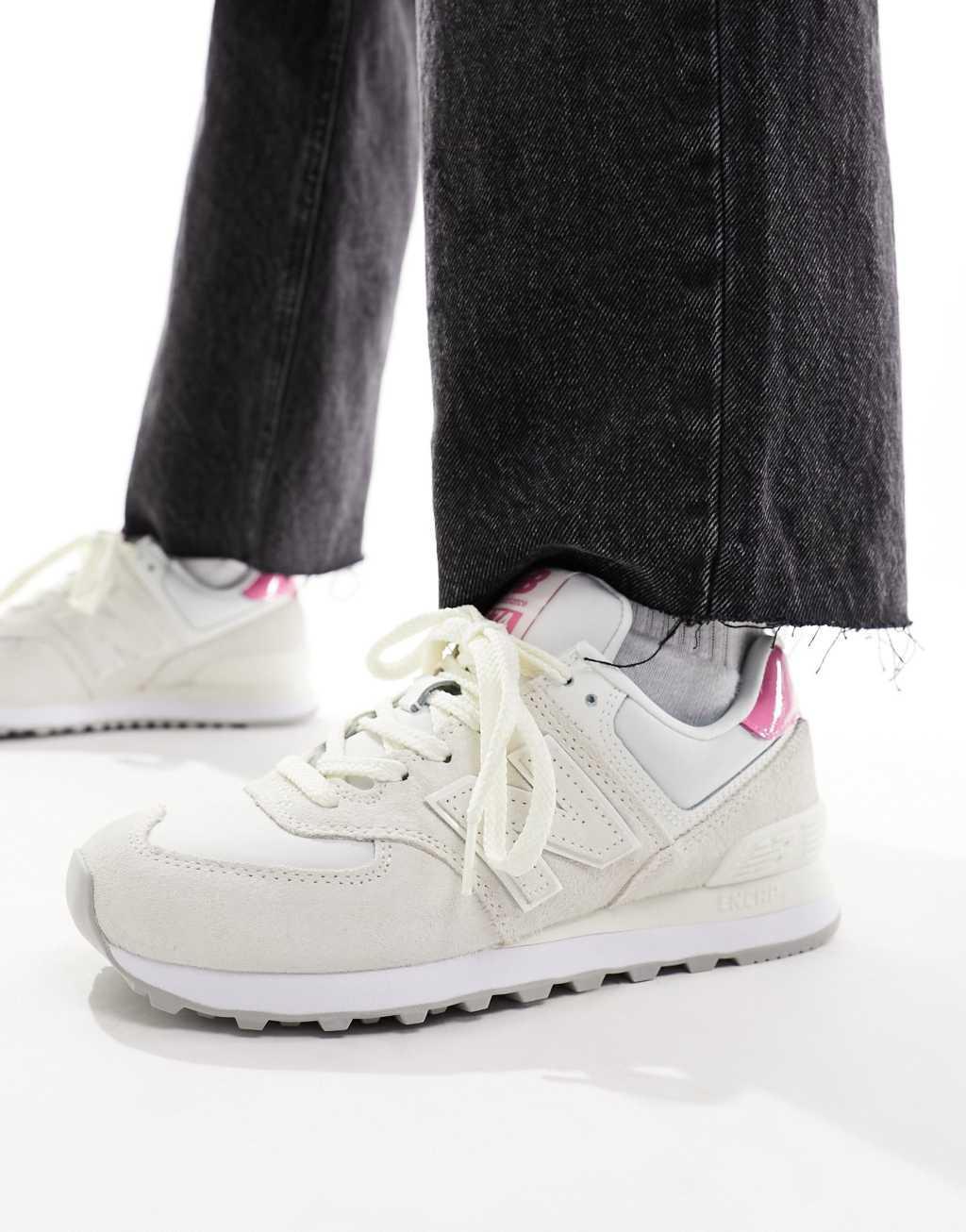 New Balance 574 sneakers in cream with pink details Product Image