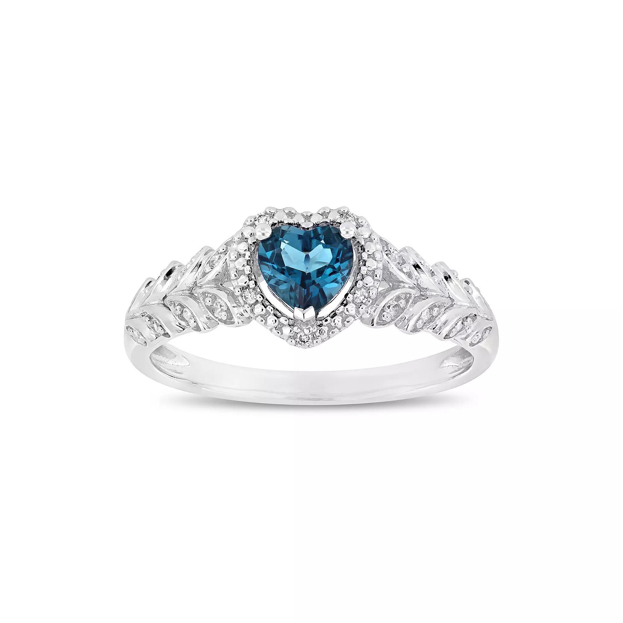 Stella Grace 10k White Gold London Blue Topaz & Diamond Accent Heart Ring, Women's, Size: 9, 10k Whgold Product Image