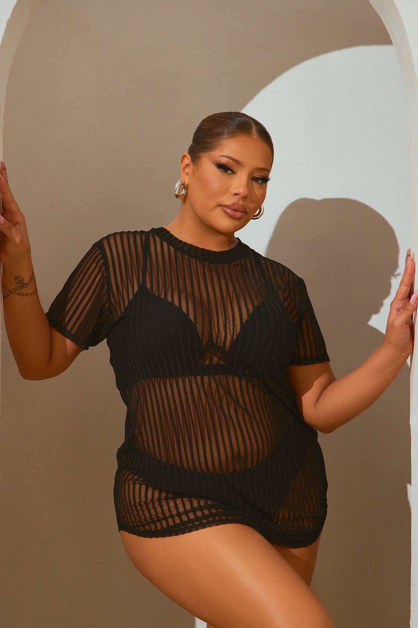 Palm Shade Stripe Cover Up - Black Product Image