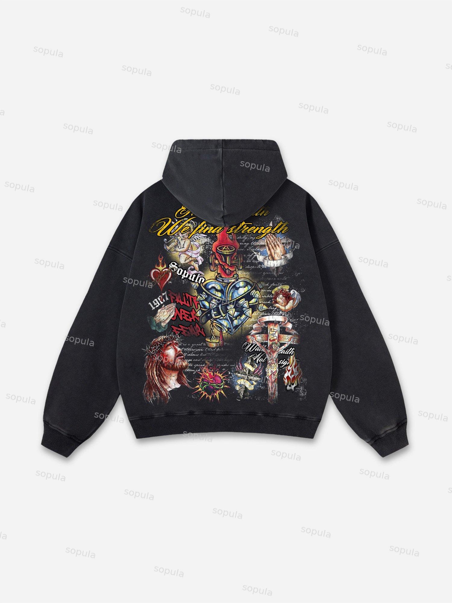 Sopula Faith In Jesus Collage Vintage Graphic Washed Hoodie Product Image