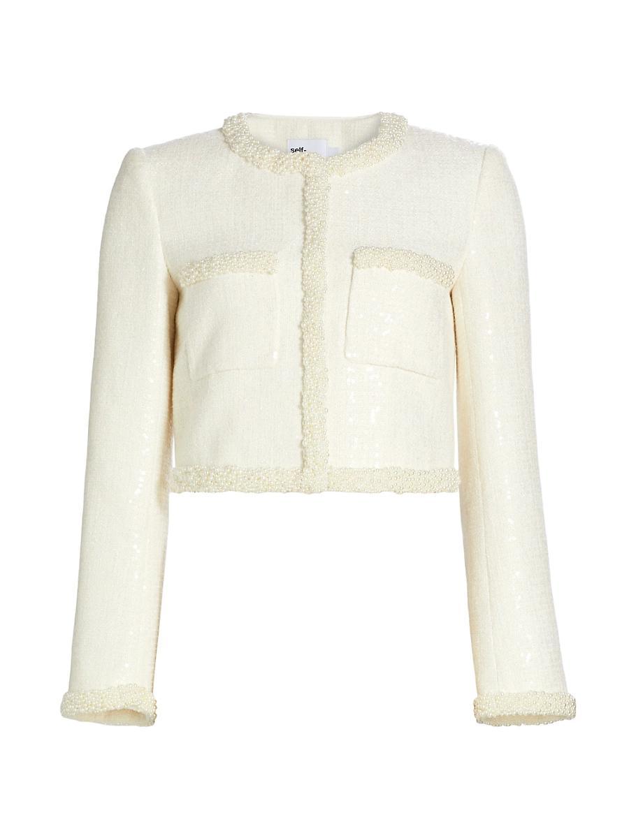 Womens Faux Pearl-Trim Boucl Jacket Product Image