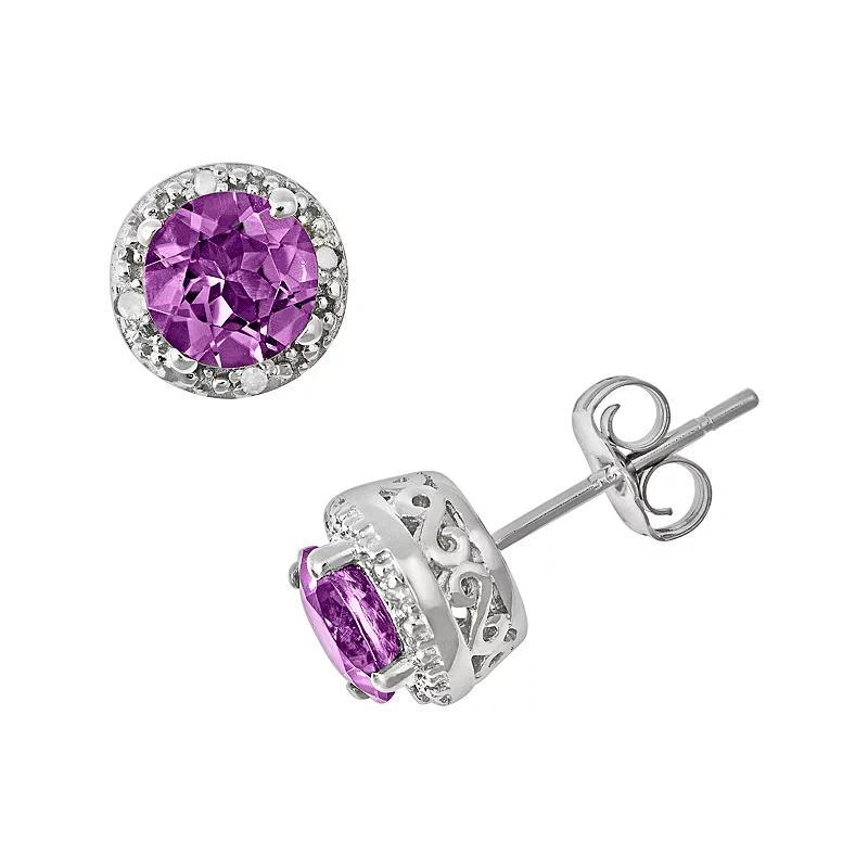 Celebration Gems Sterling Silver Amethyst and Diamond Accent Frame Stud Earrings, Women's Product Image