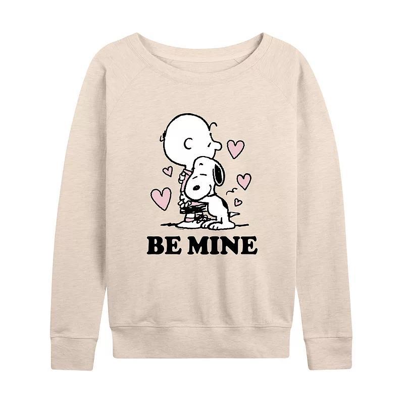 Women's Peanuts Charlie Brown & Snoopy Be Mine French Terry Long Sleeve Tee, Size: Medium, Grey Maroon Product Image