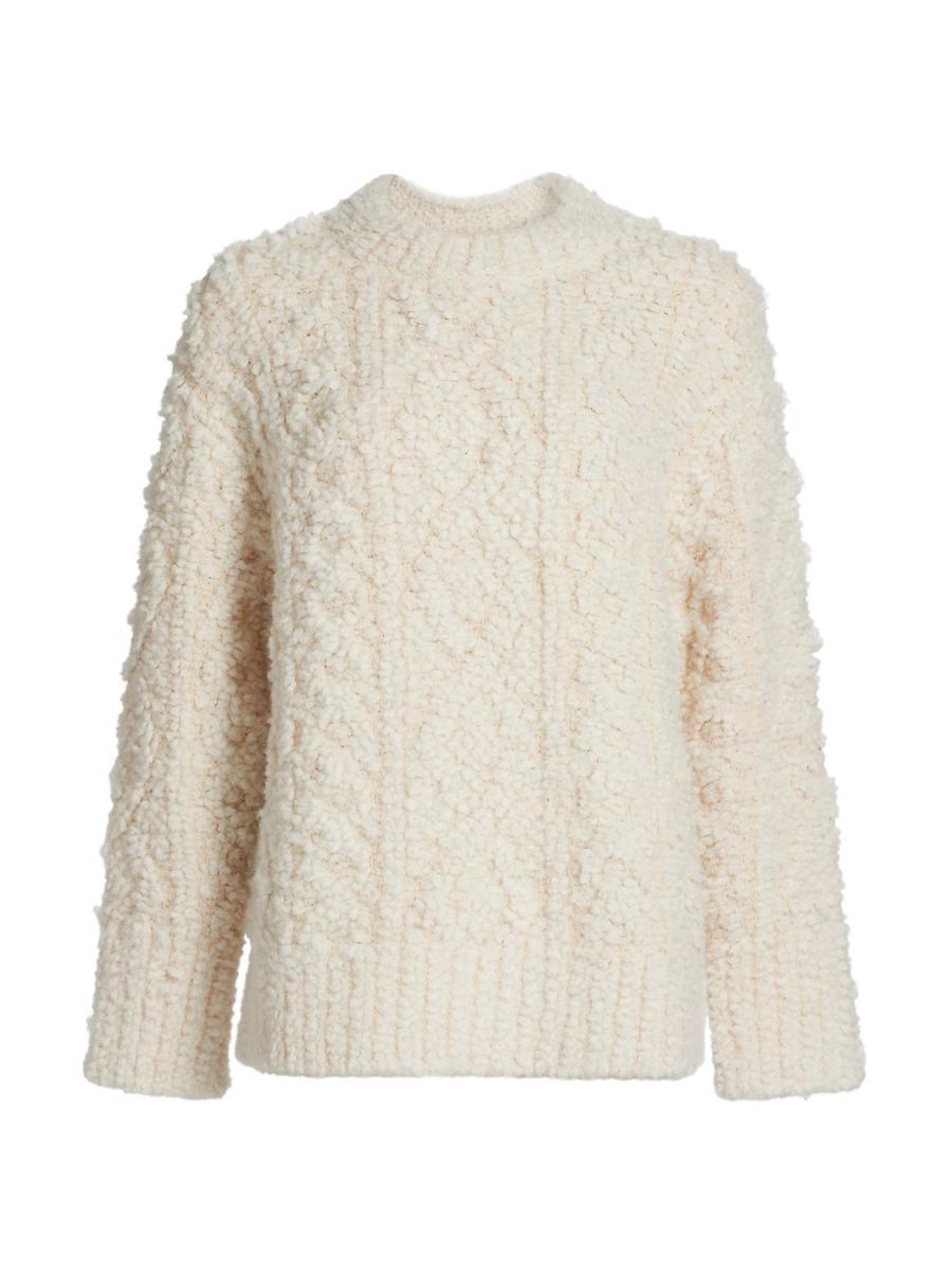 Womens Textured Loop-stitch Cable Wool-Blend Sweater, Off White, Size S Vince Product Image