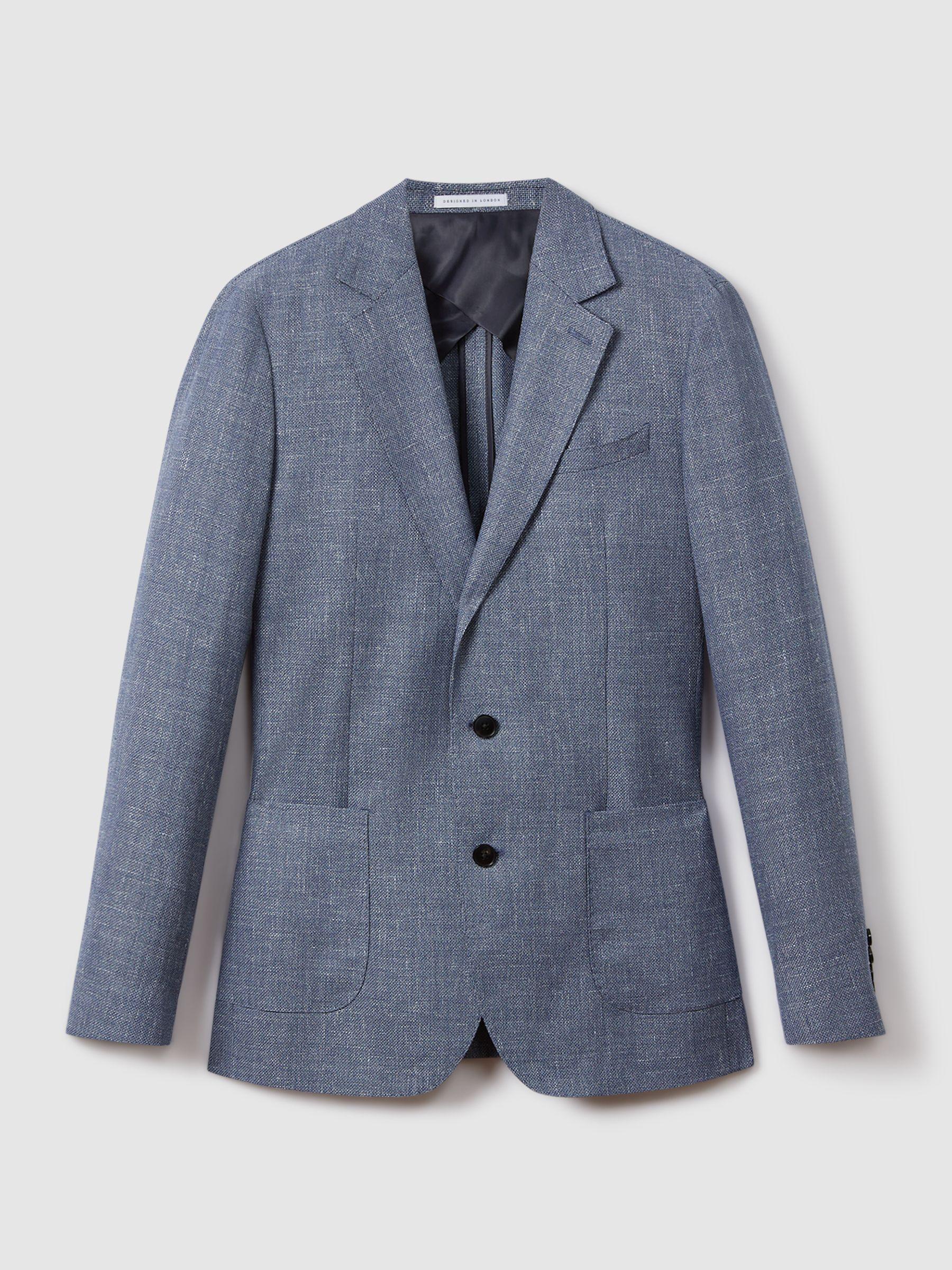 Slim Fit Single Breasted Wool Blend Blazer in Indigo Product Image