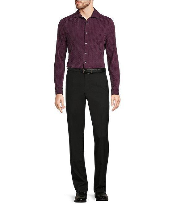 Murano Slim Fit Flocked Long Sleeve Knit Coat Front Shirt Product Image