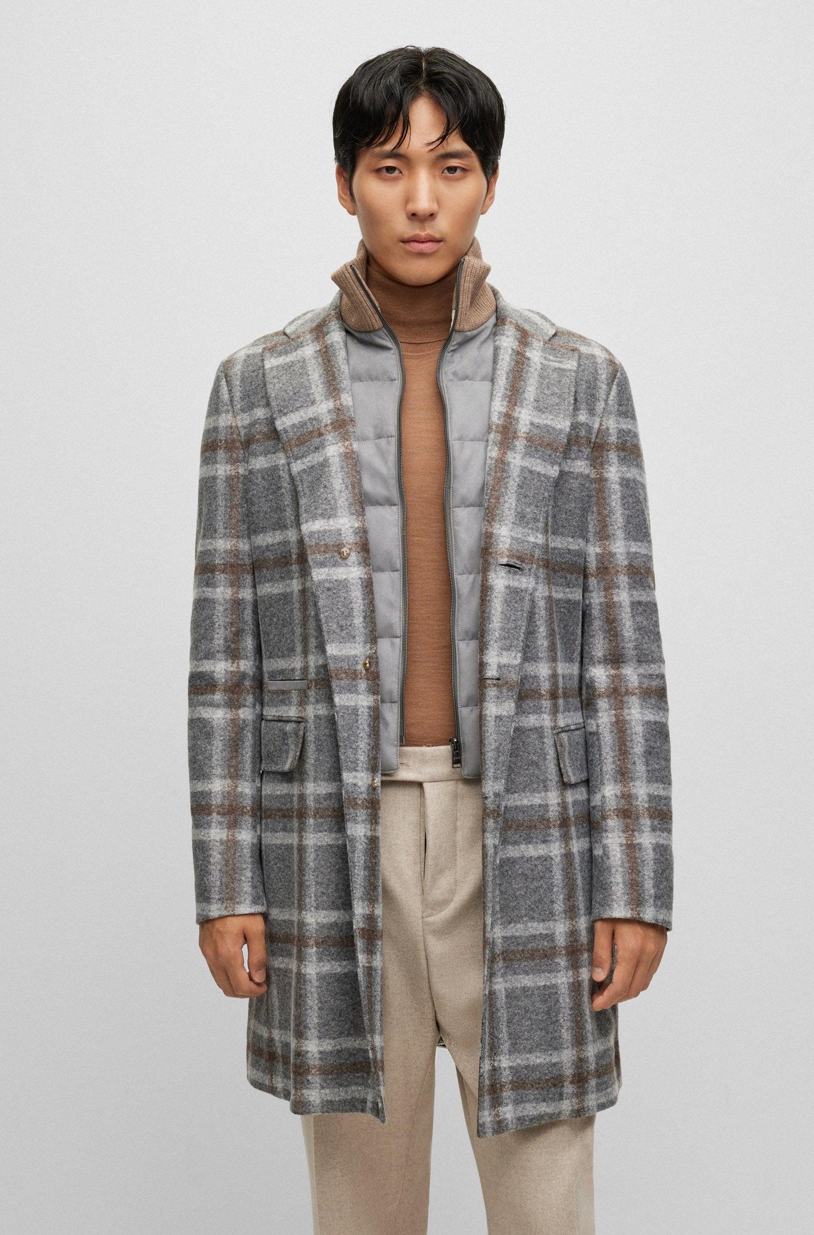 BOSS Slim Fit Grey Coat With Zip Up Inner Product Image