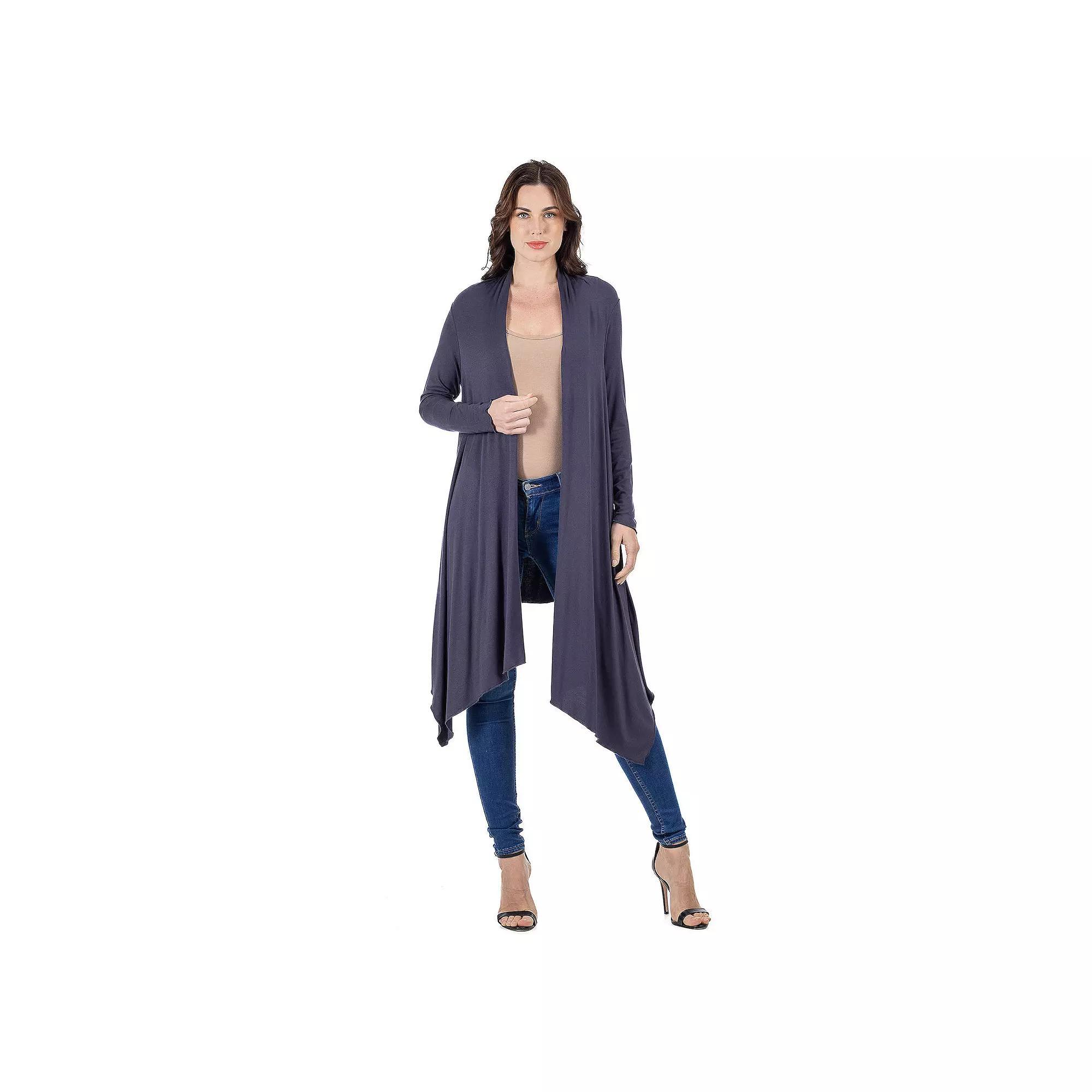 Women's 24Seven Comfort Apparel Extra Long Open Front Cardigan,  Product Image