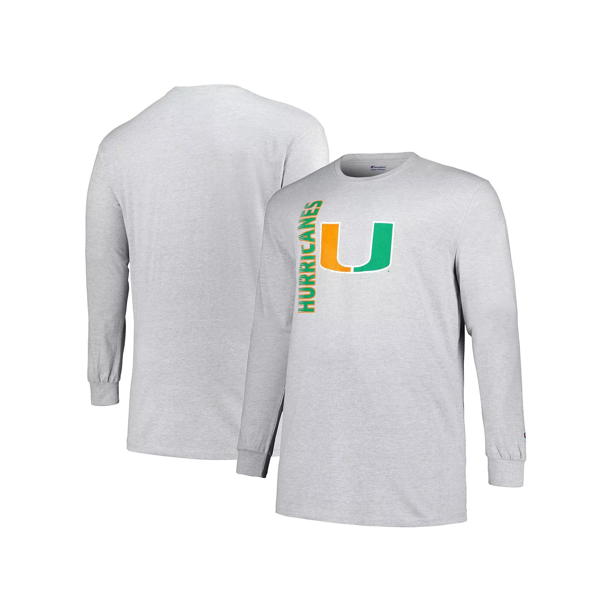 Men's Champion Heather Gray Miami Hurricanes Big & Tall Mascot Long Sleeve T-Shirt,  Product Image