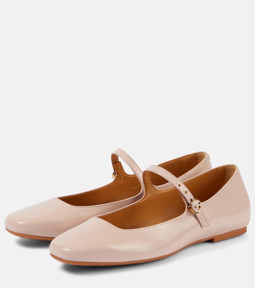 TOD'S Polished Leather Mary Jane Flats In Pink Product Image