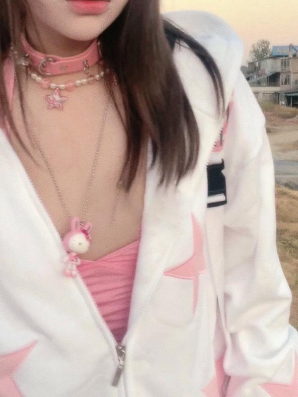 Contrast Color Star Print Oversized Hoodie Product Image