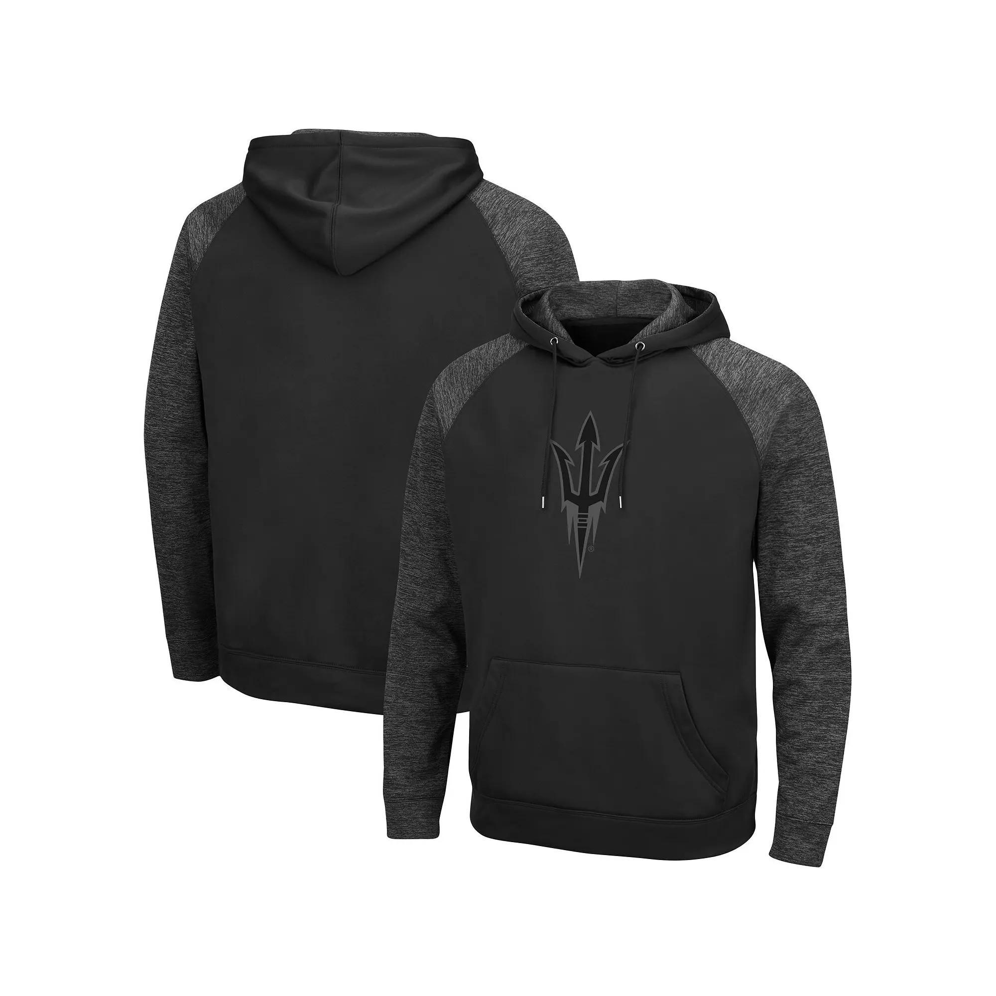 Men's Colosseum Black Arizona State Sun Devils Blackout 3.0 Tonal Raglan Pullover Hoodie, Size: Small Product Image