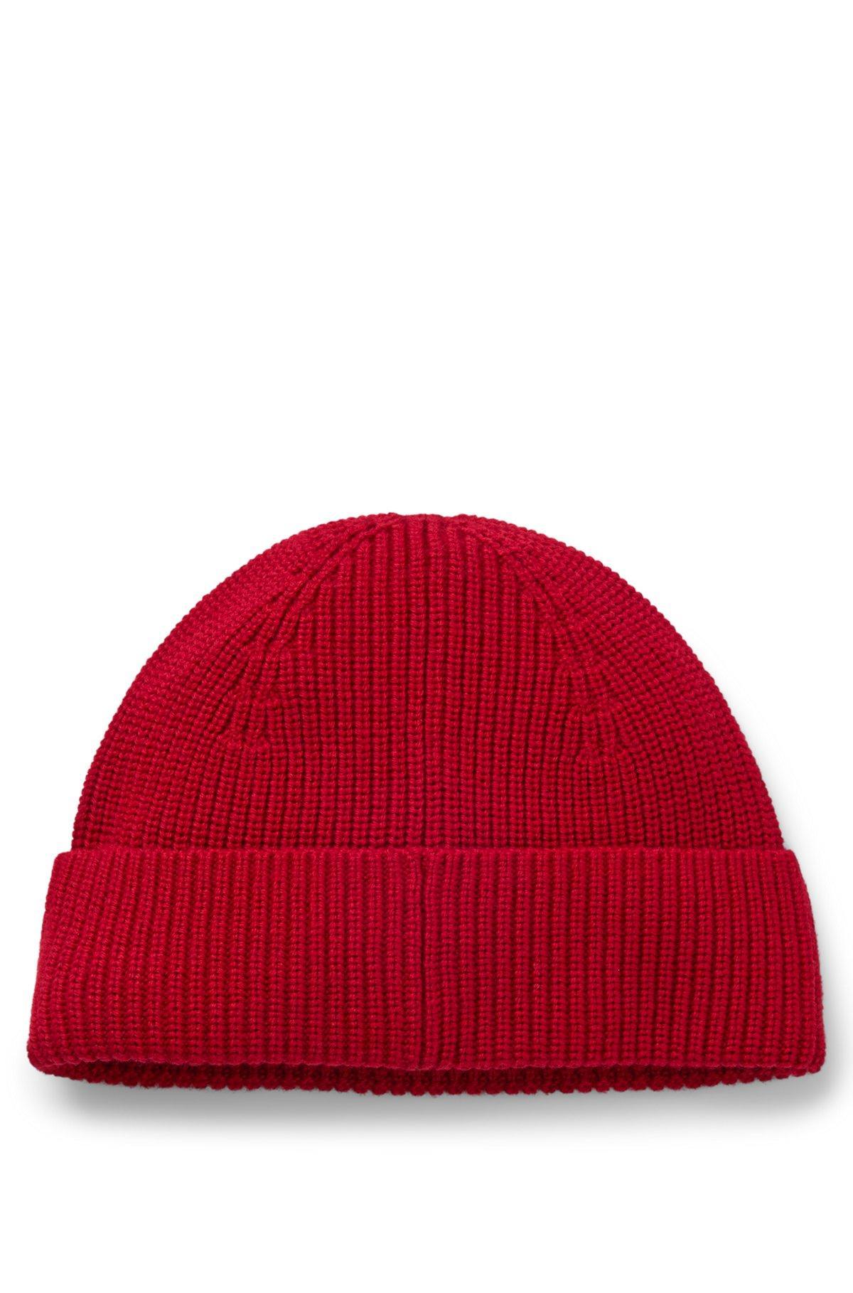Wool-blend beanie hat with logo label Product Image