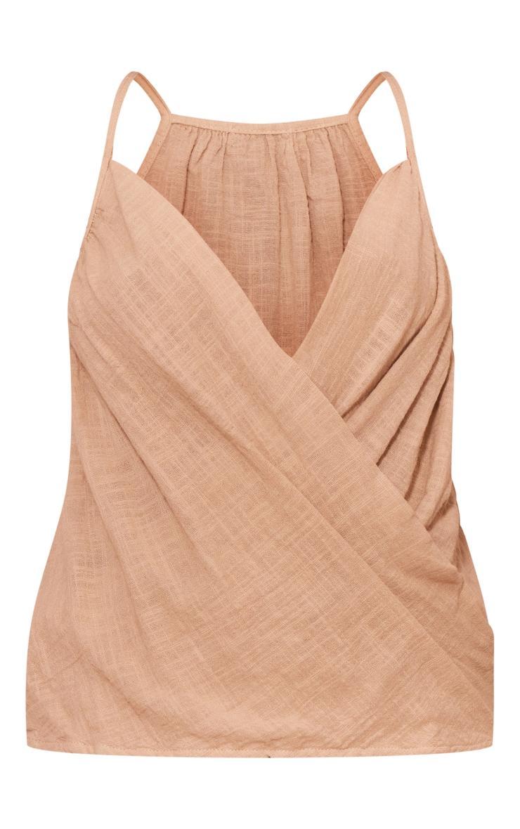 Sand Linen Look Cowl Drape Cami Long Top Product Image